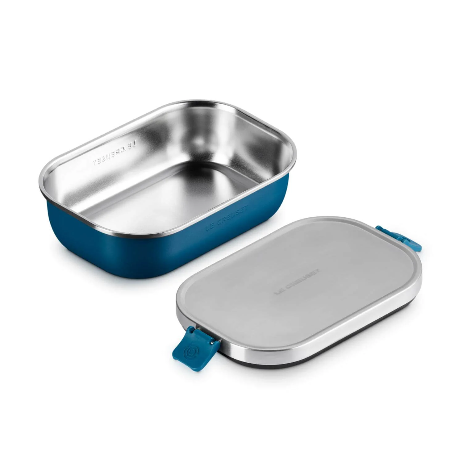 Le Creuset 'On The Go' Stainless Steel 900ml Rectangular Lunch Box - Deep Teal - Image 3