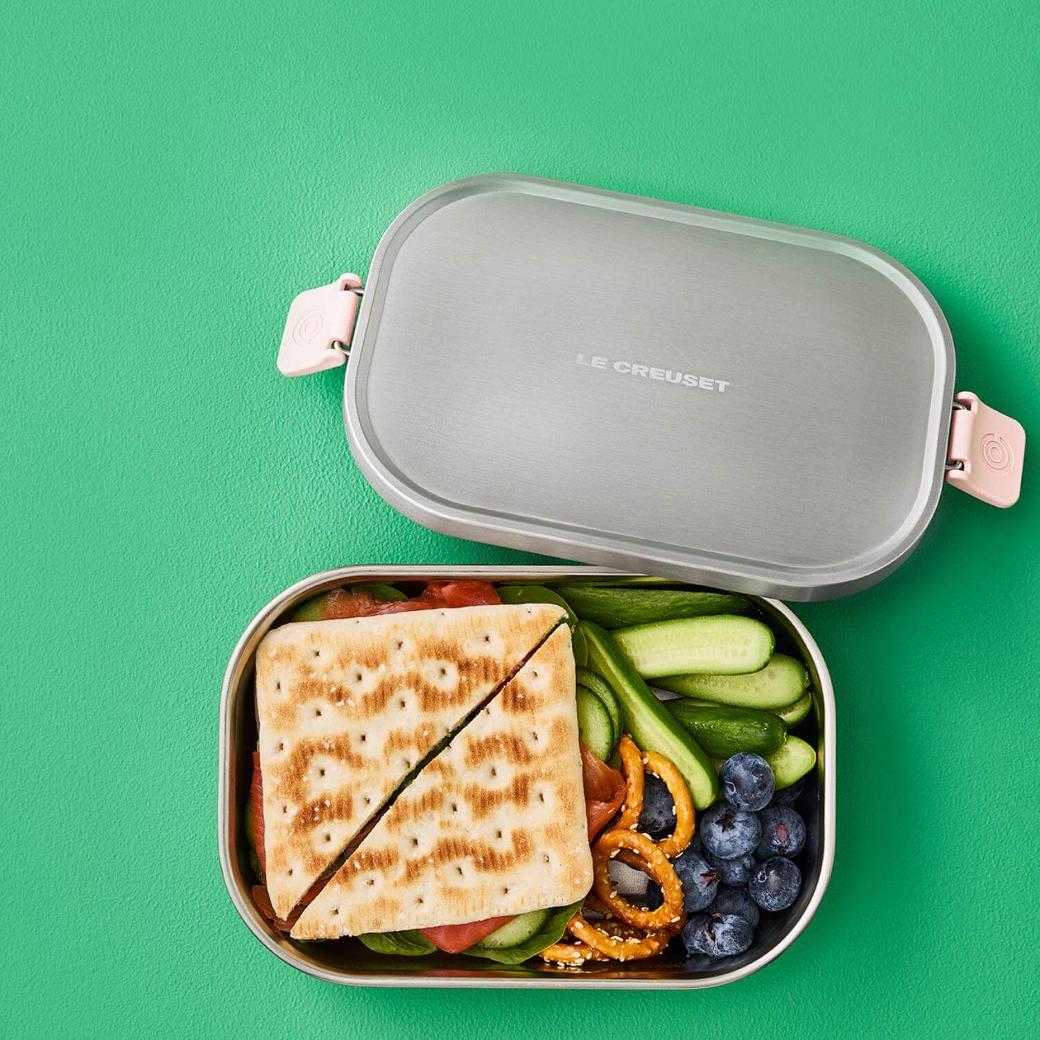 Le Creuset 'On The Go' Stainless Steel 900ml Rectangular Lunch Box - Shell Pink - Image 6