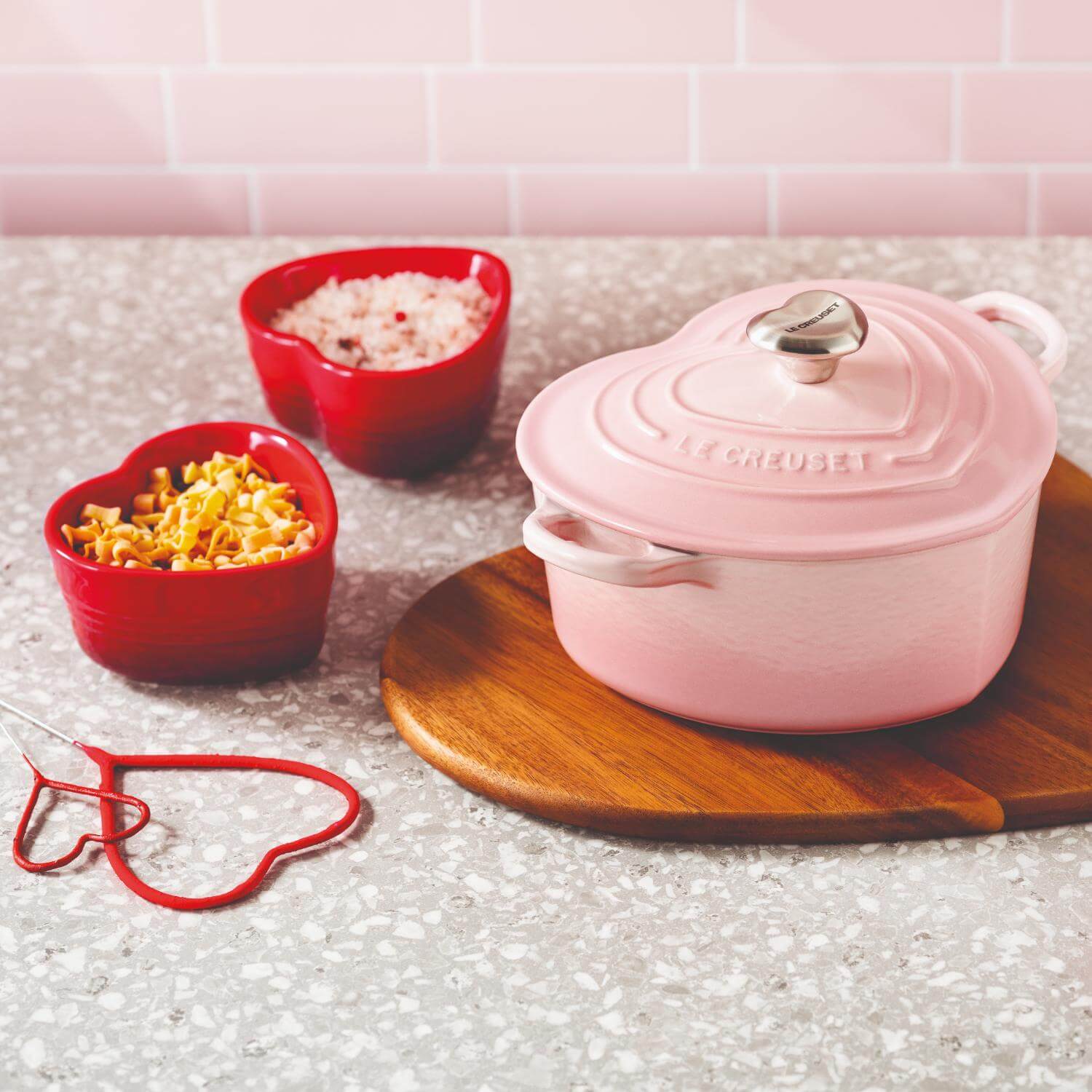 Le Creuset Set of 2 Heart Stoneware Ramekins - Cerise - Image 8