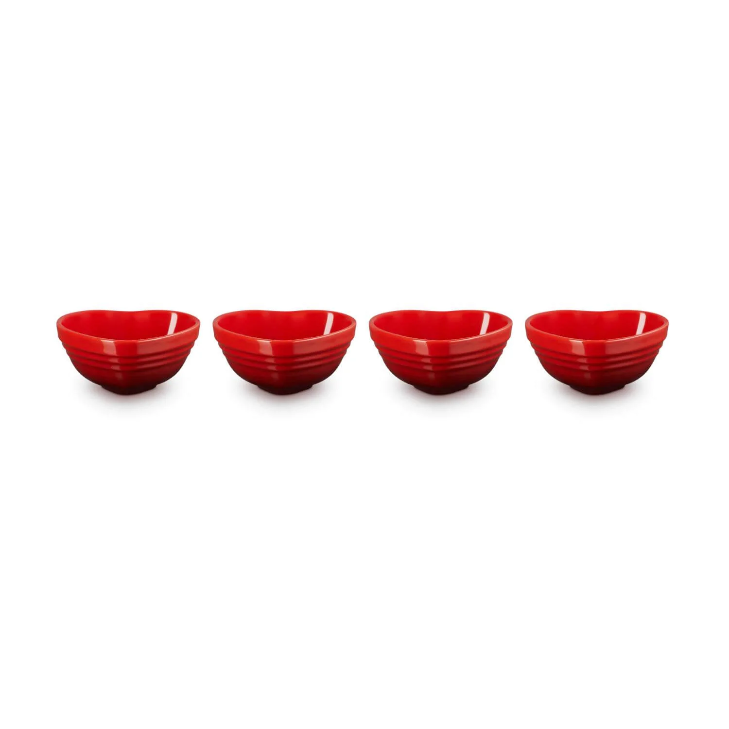 Le Creuset Set of 4 Mini Heart Stoneware Bowls - Cerise - Image 4