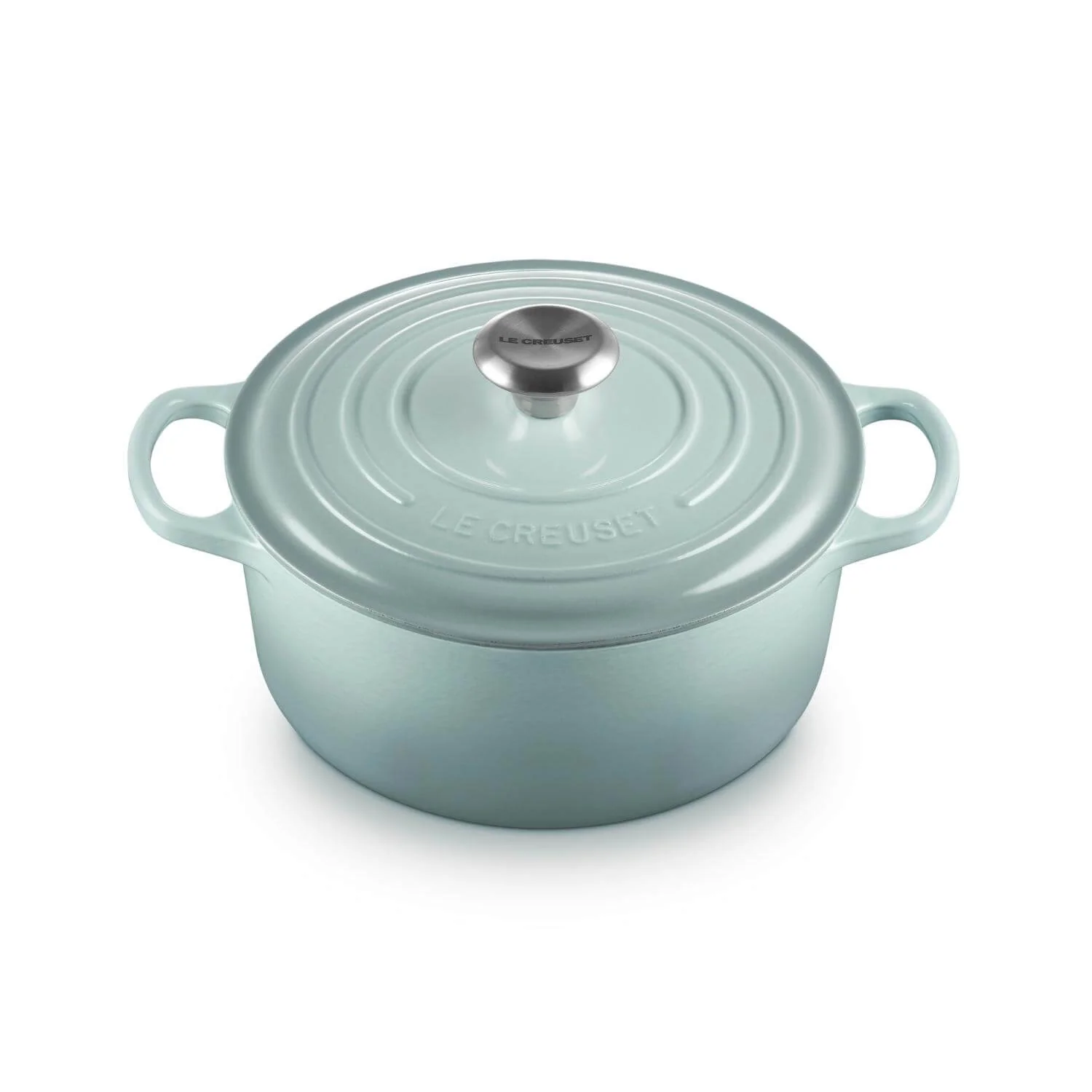 Le Creuset Signature 24cm Cast Iron Round Casserole - Sea Salt - Image 5