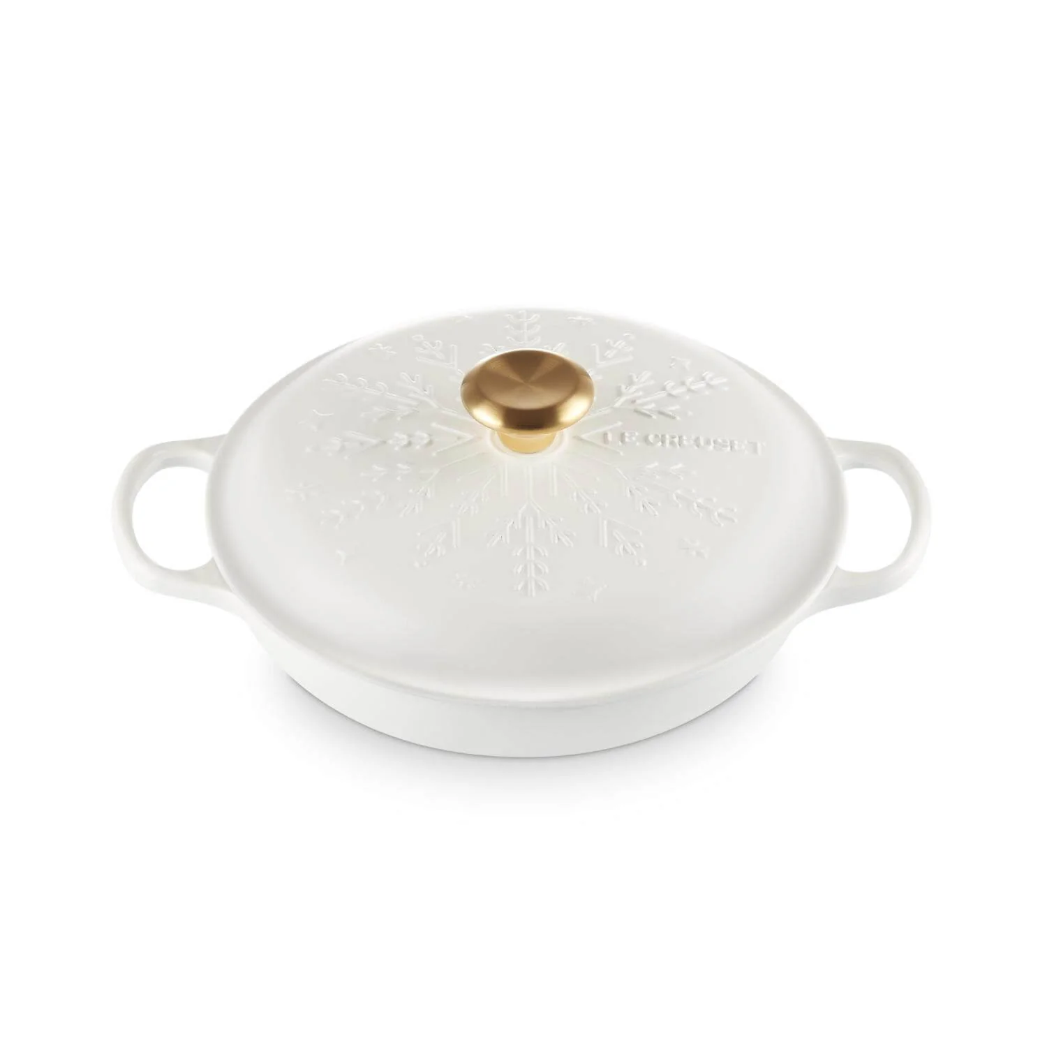 Le Creuset Signature 26cm Cast Iron Christmas Shallow Casserole - Snowflakes - Image 5