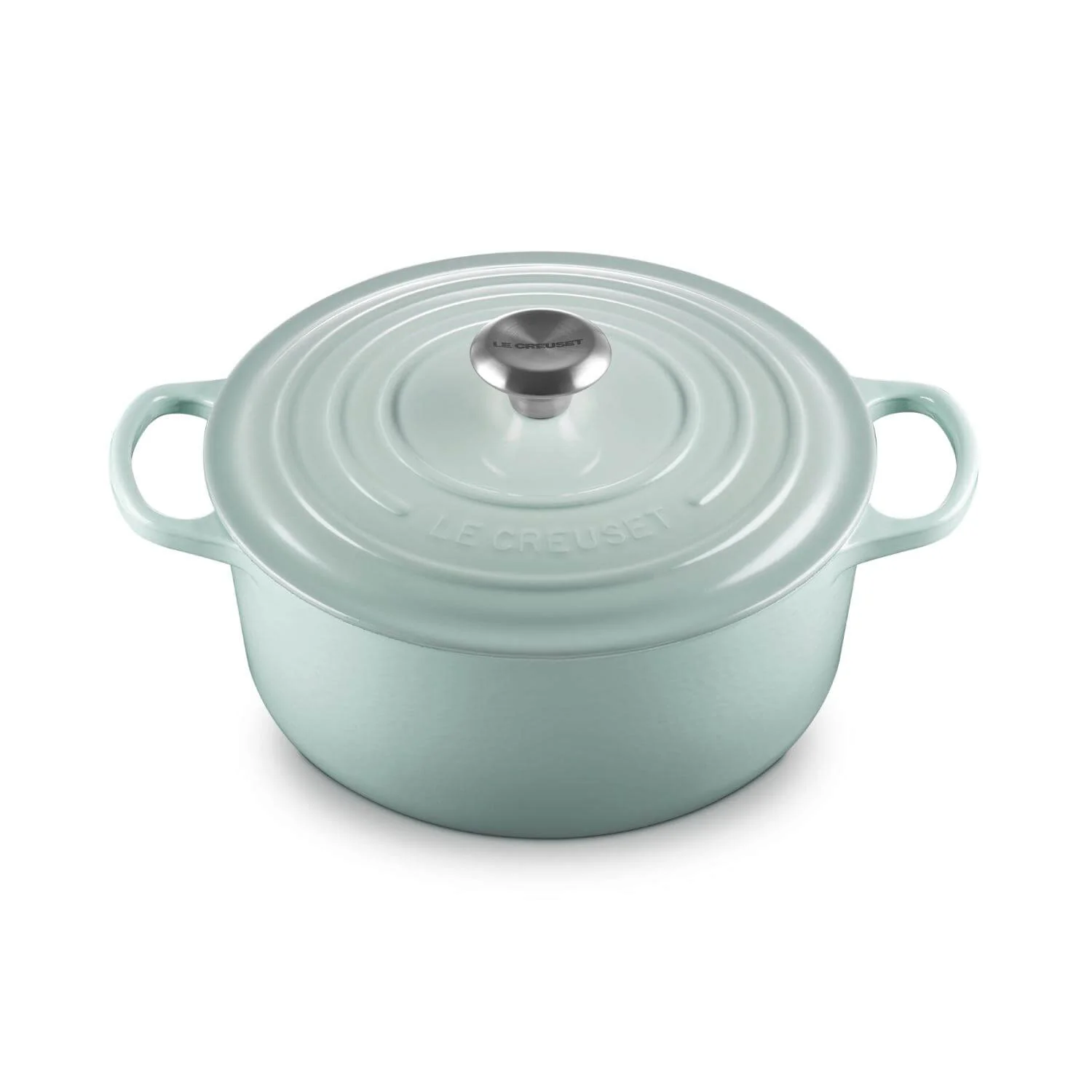 Le Creuset Signature 26cm Cast Iron Round Casserole - Sea Salt - Image 5