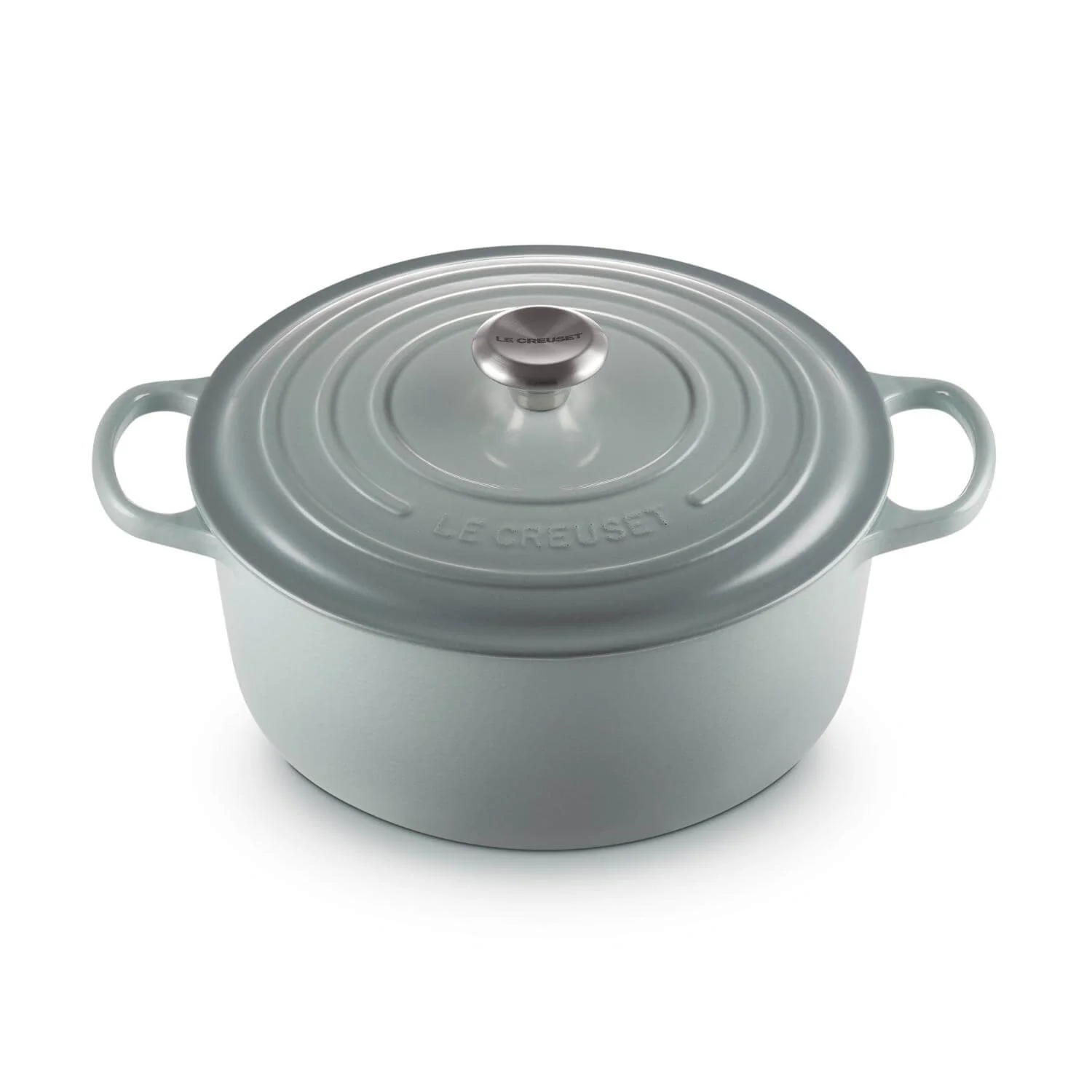 Le Creuset Signature 28cm Cast Iron Round Casserole - Sea Salt - Image 5