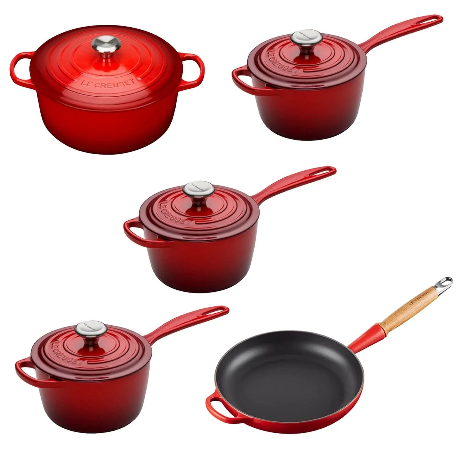 Le Creuset Signature 5 Piece Cast Iron Cookware Set - Cerise