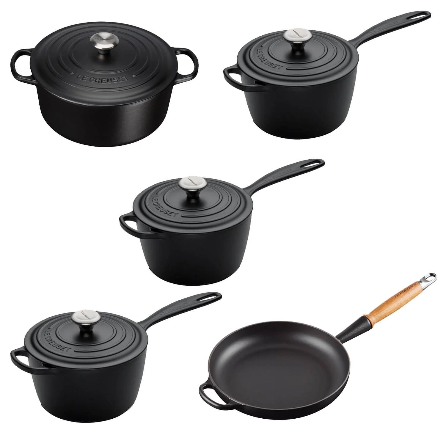 Le Creuset Signature 5 Piece Cast Iron Cookware Set - Satin Black