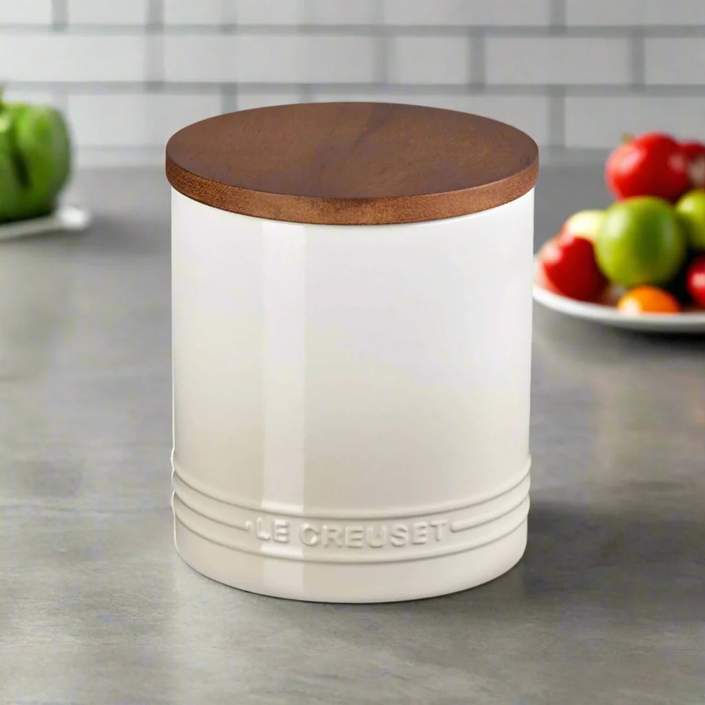 Le Creuset Stoneware Signature 1.1 Litre Storage Jar with Wooden Lid - Meringue - Image 6