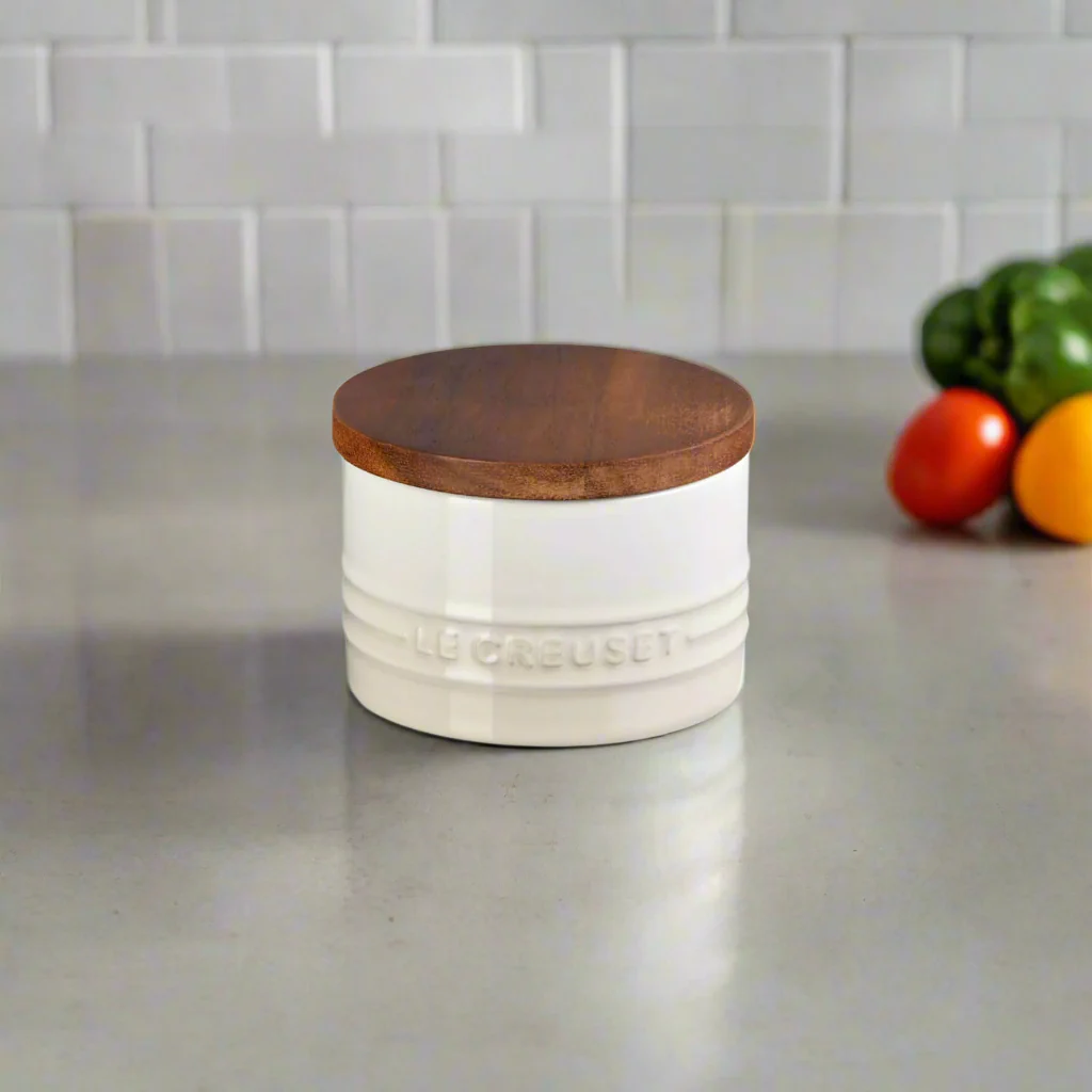 Le Creuset Stoneware Signature 200ml Storage Jar with Wooden Lid - Meringue - Image 6