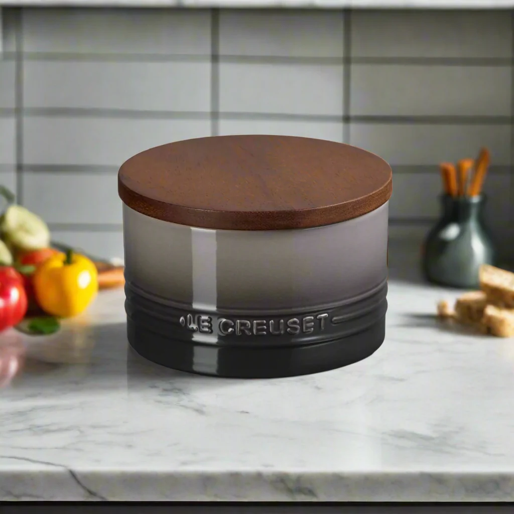 Le Creuset Stoneware Signature 470ml Storage Jar with Wooden Lid - Flint - Image 6
