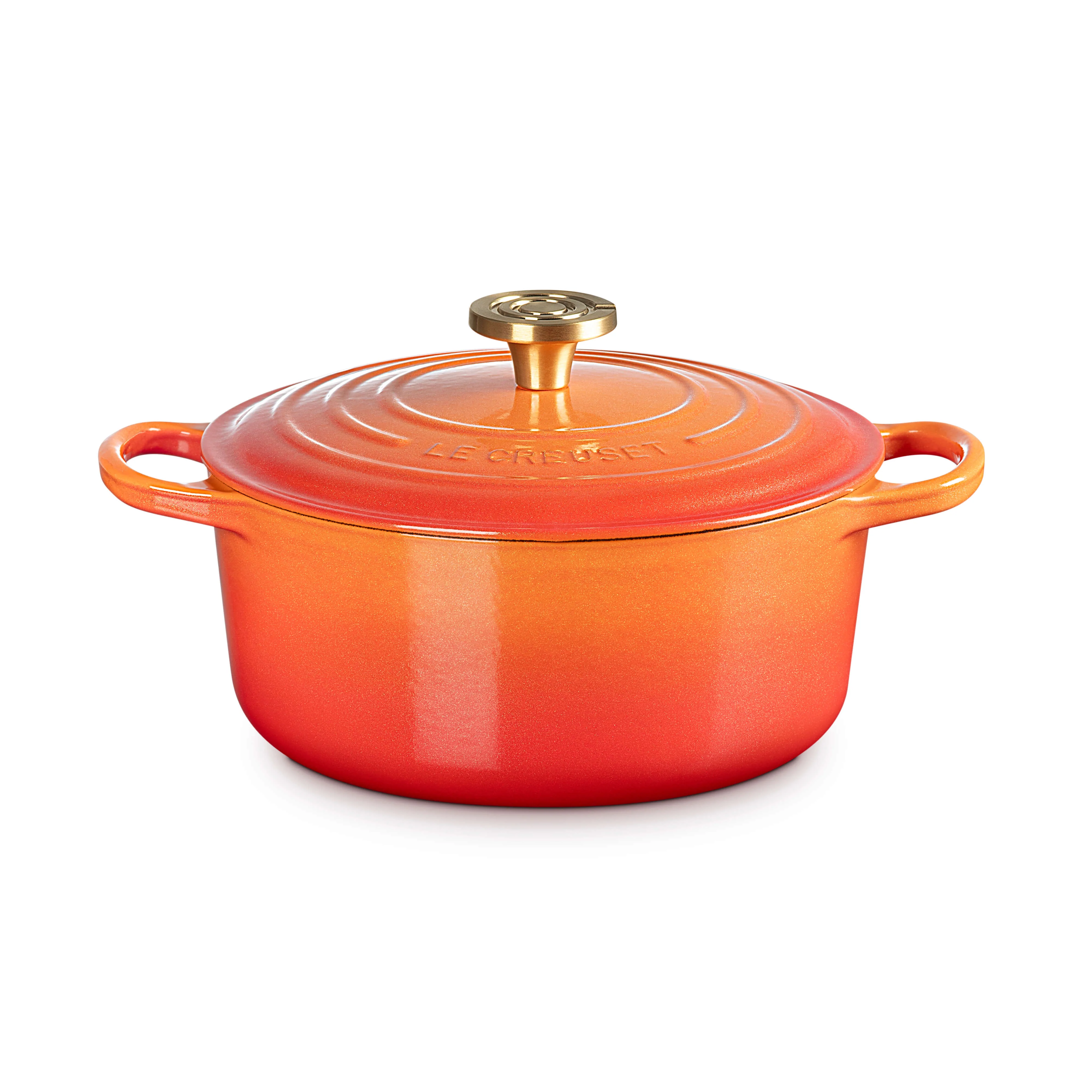 Le Creuset Limited Edition Signature 24cm Cast Iron Round Casserole - Flamme Doree