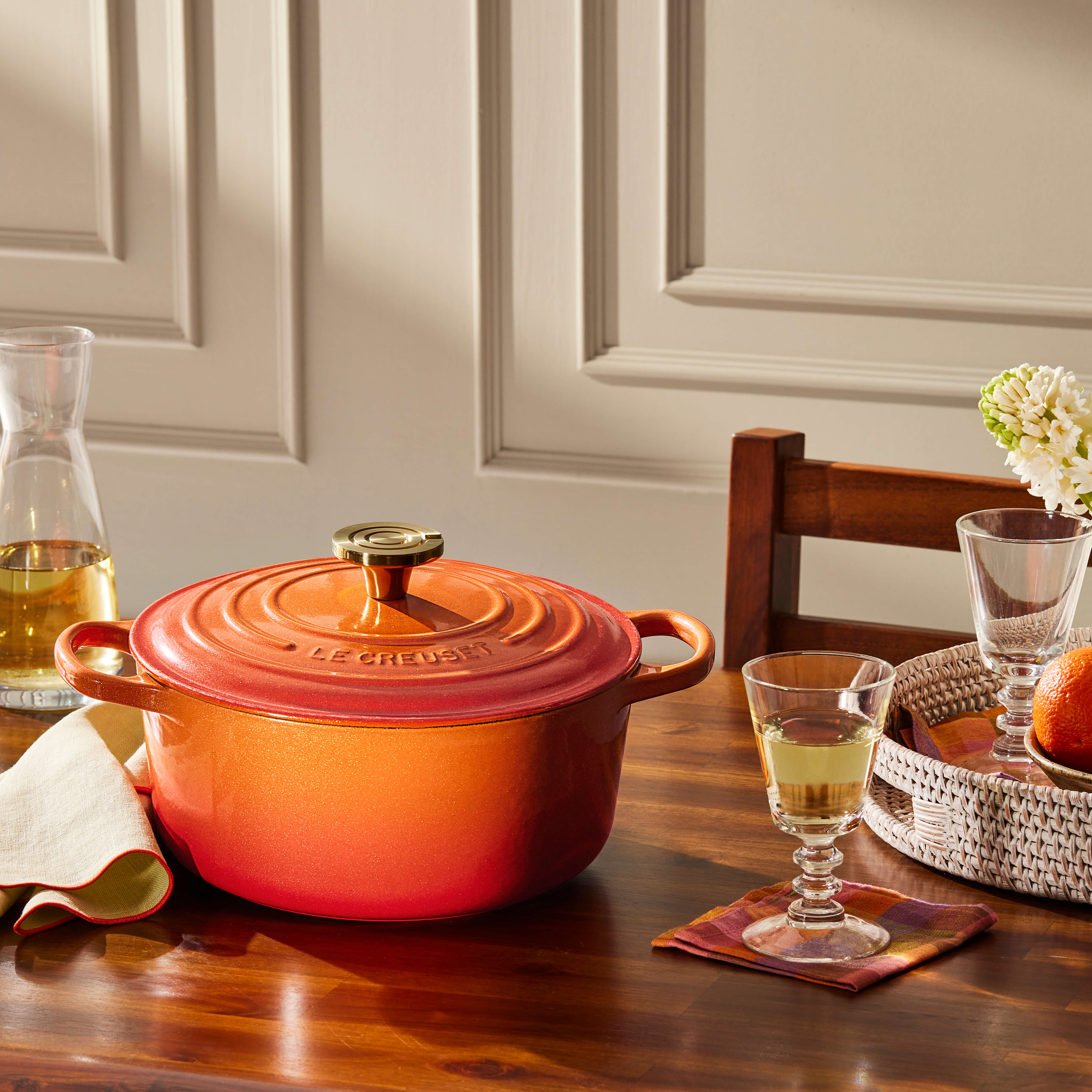 Le Creuset Limited Edition Signature 24cm Cast Iron Round Casserole - Flamme Doree - Image 9