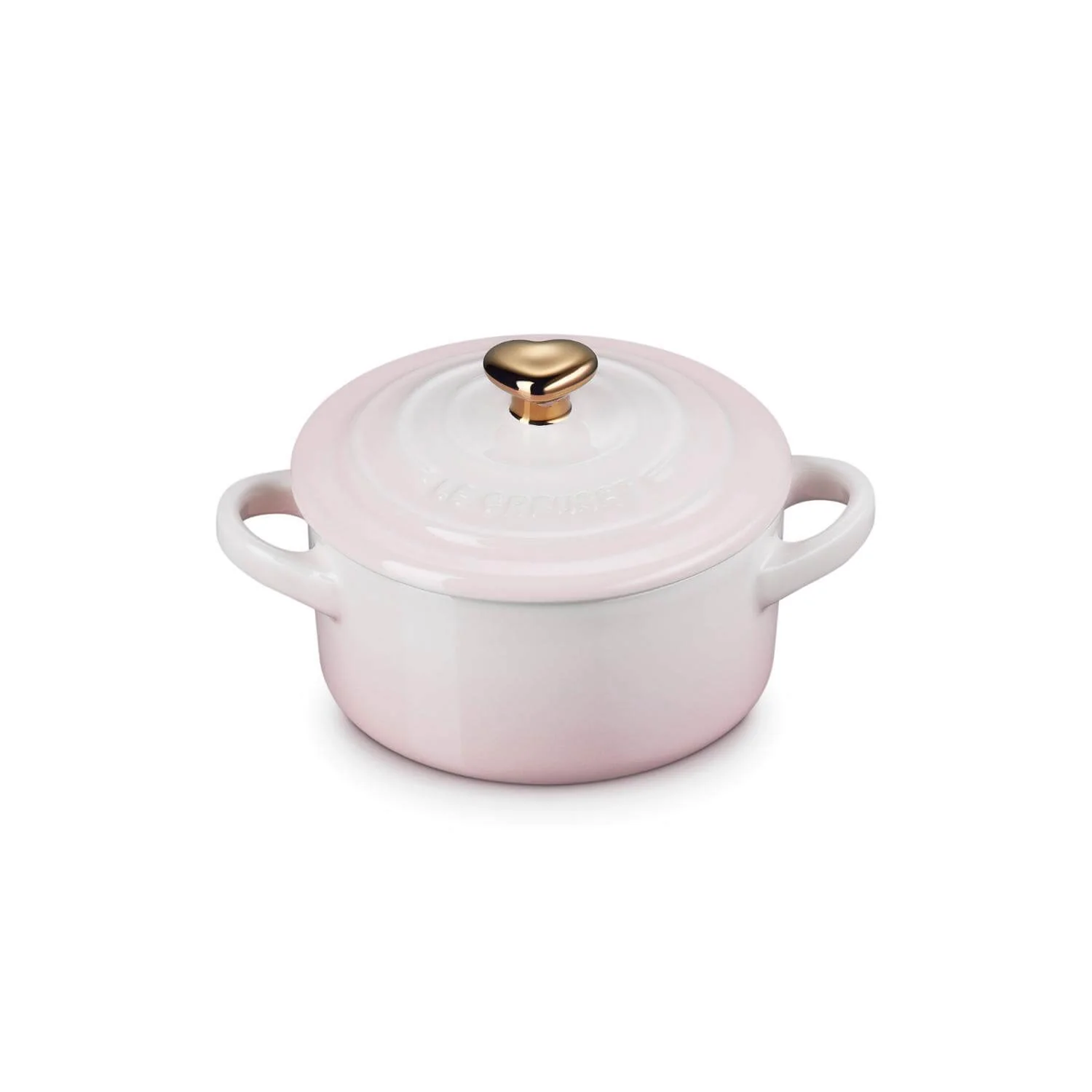 Le Creuset Stoneware Petite Round Casserole with Gold Heart Knob - Shell Pink