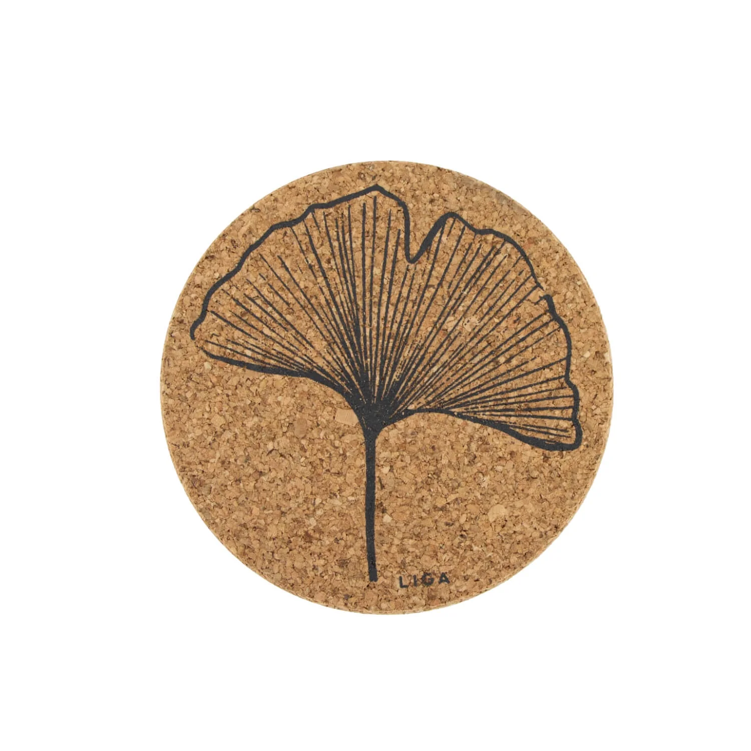 Liga Round Cork Coaster - Ginkgo - Grey