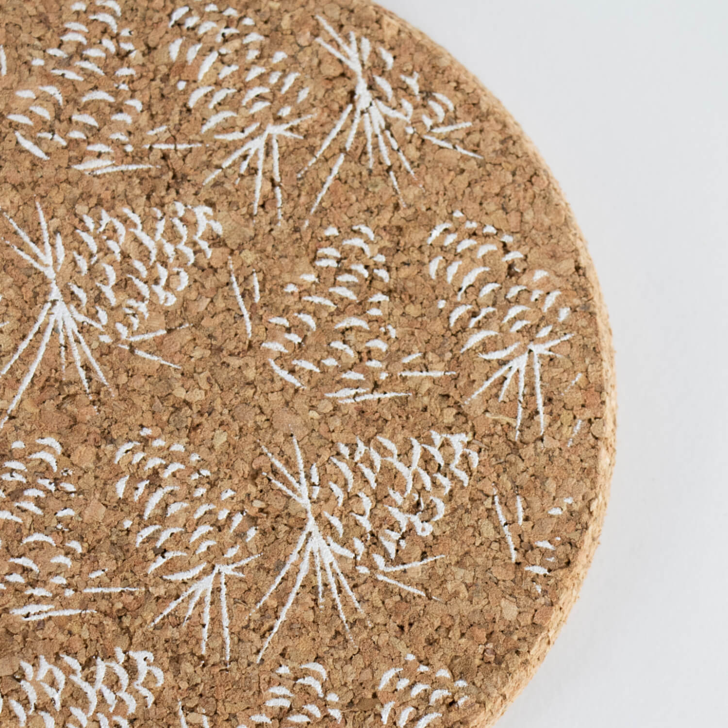 Liga Round Cork Coaster - Pinecone - White - Image 2
