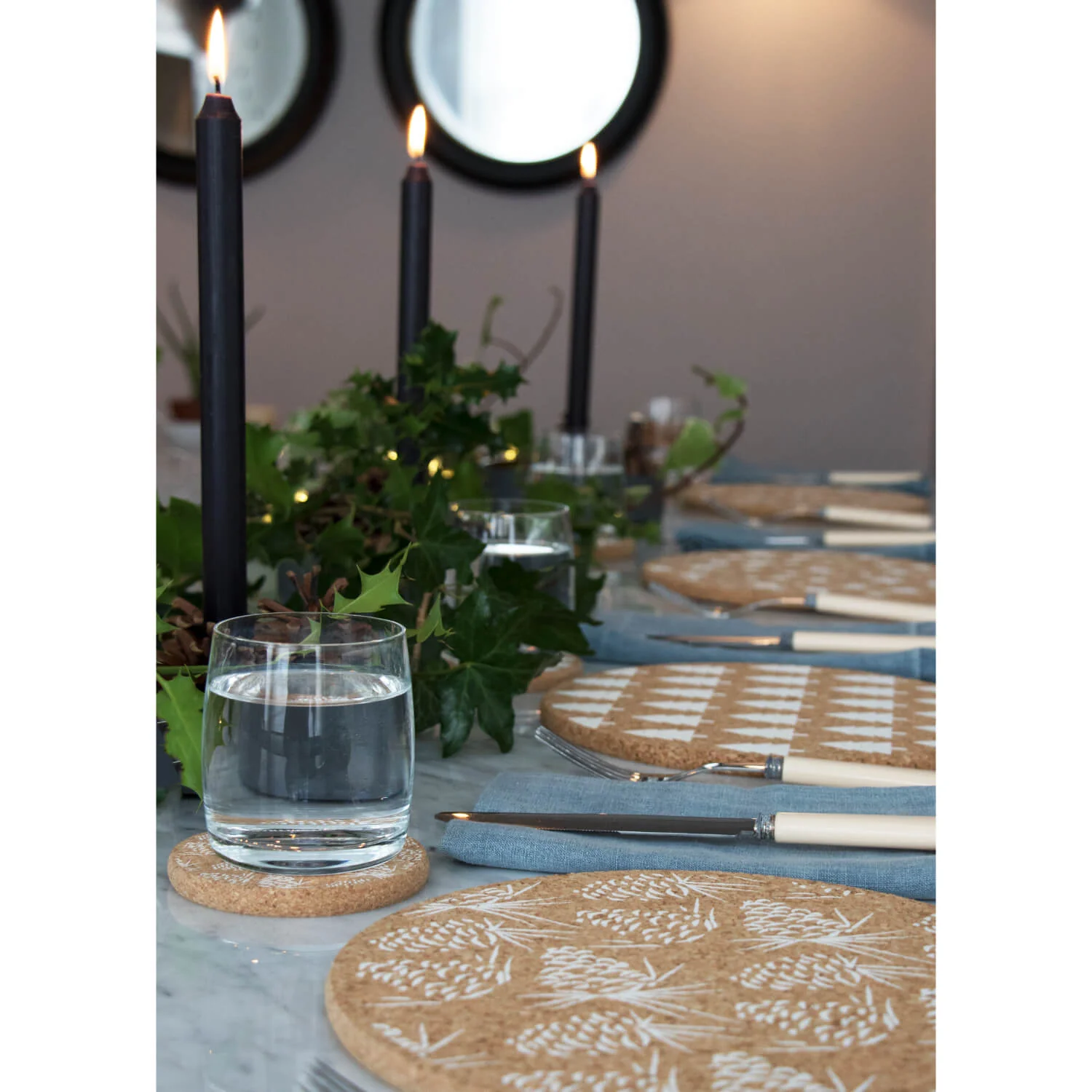 Liga Round Cork Coaster - Pinecone - White - Image 3