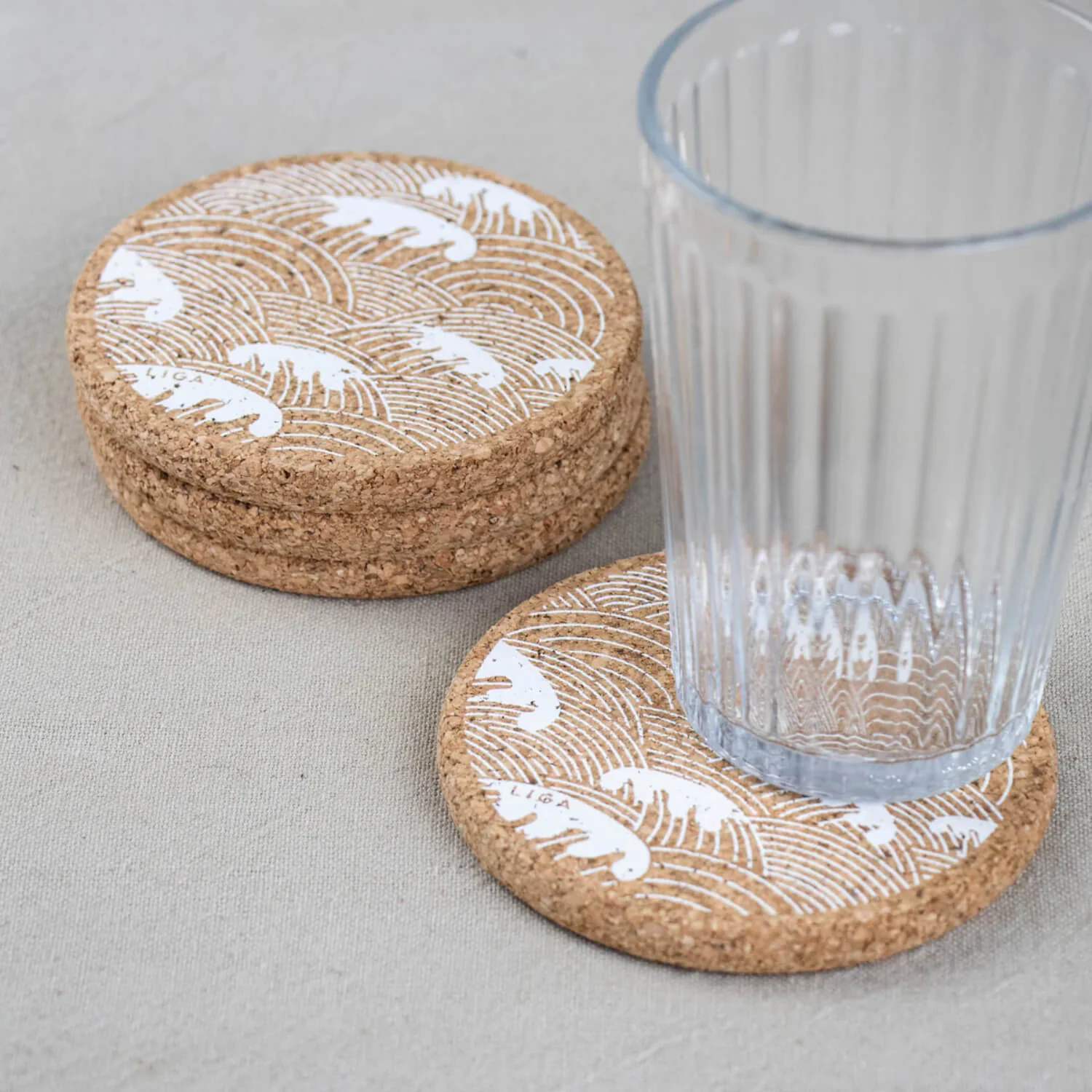 Liga Round Cork Coaster - Wave - White - Image 2