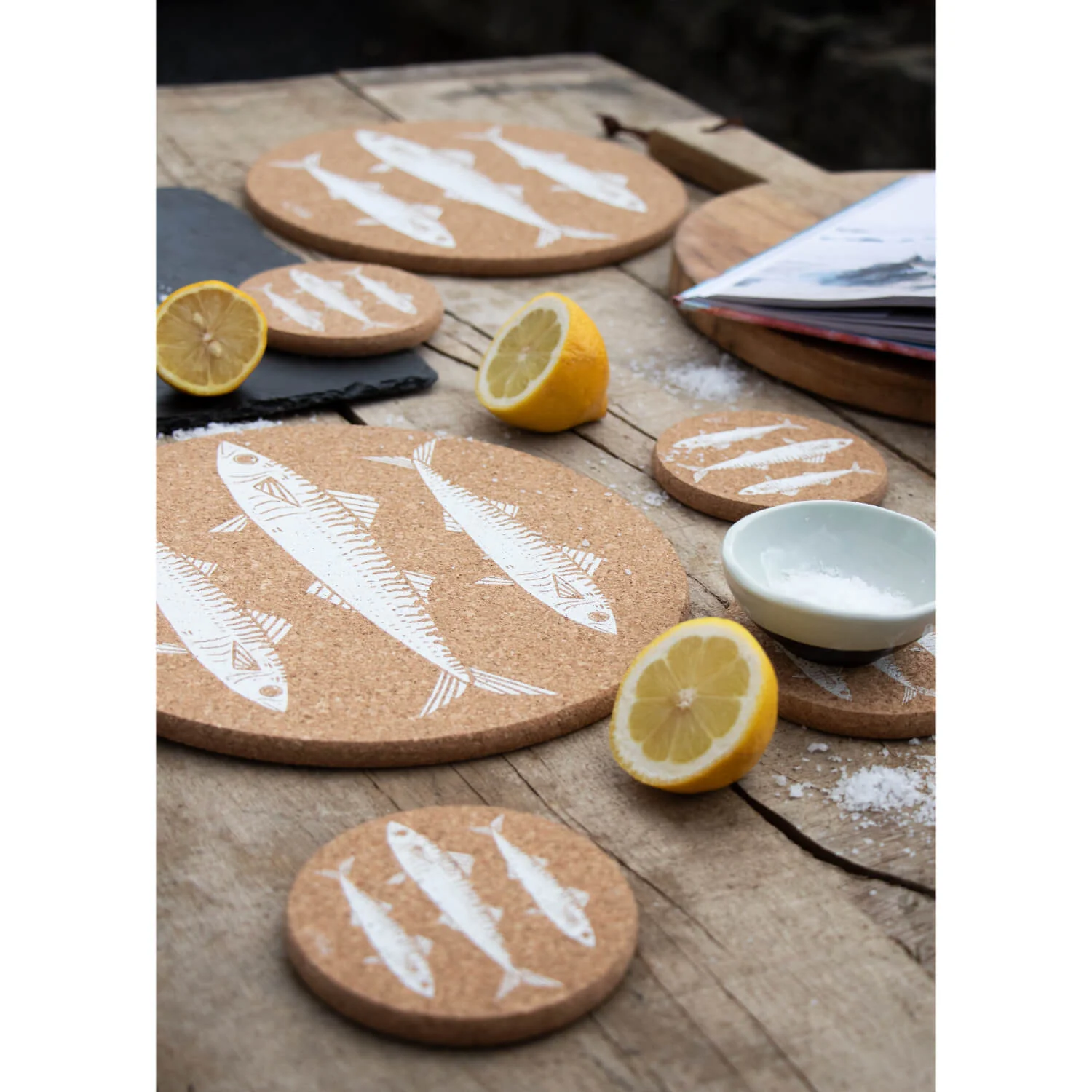 Liga Round Cork Placemat - Mackerel - White - Image 5