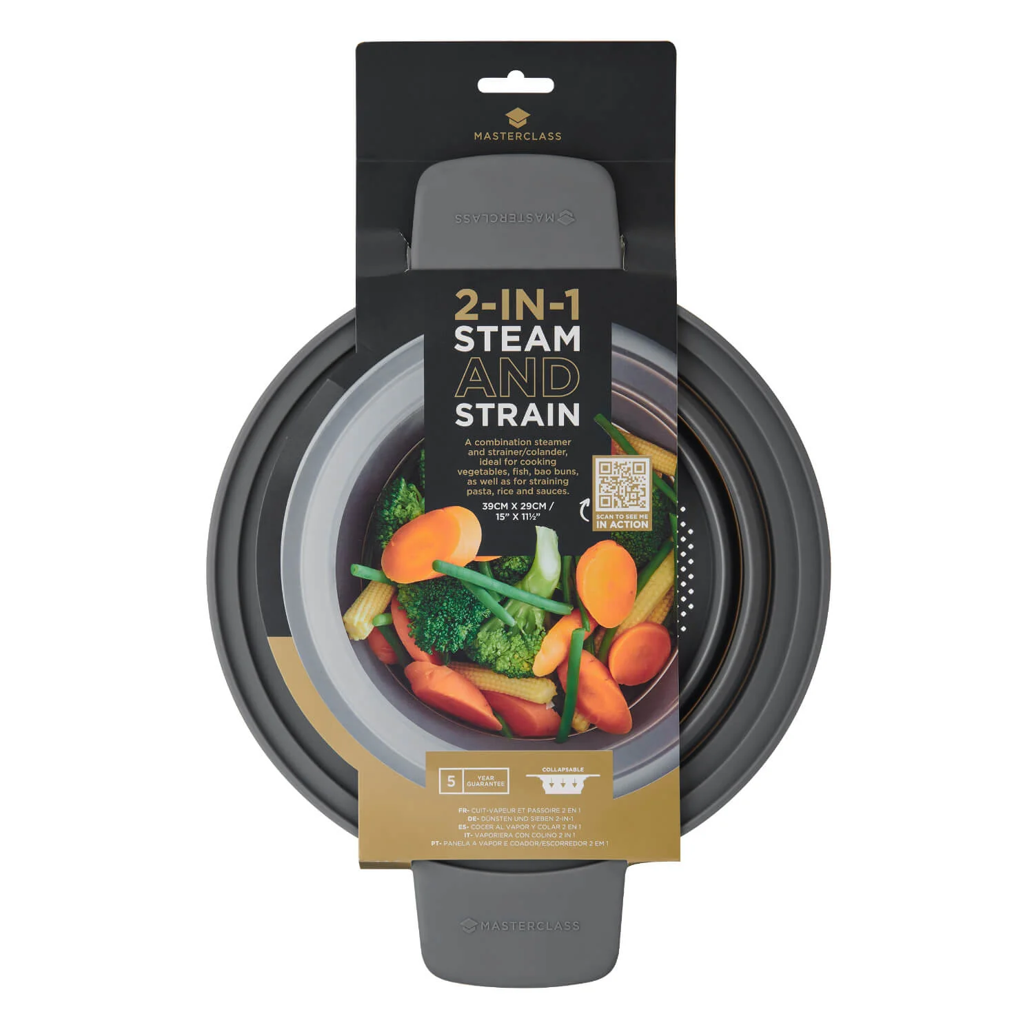Masterclass 2-in-1 Collapsible Silicone Steam & Strain Colander - Image 4