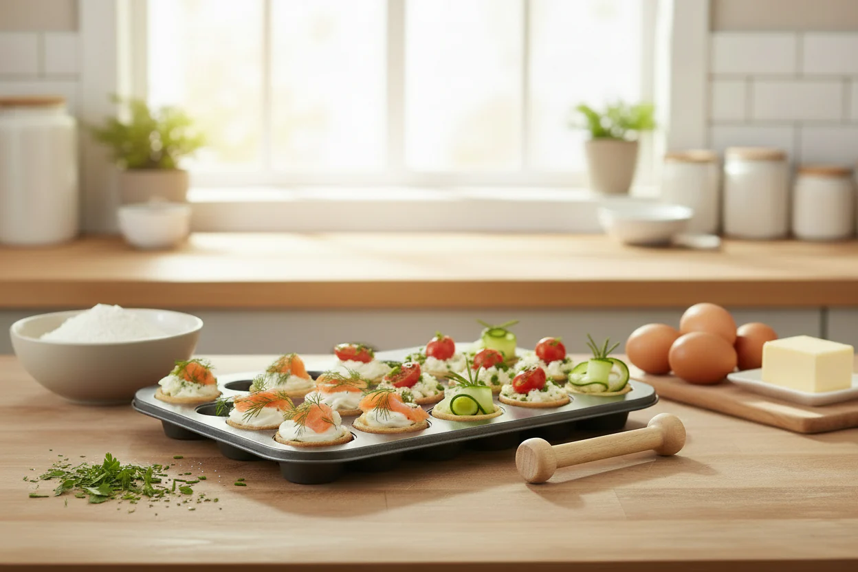 Masterclass Non-Stick Mini Tart Tin & Wooden Tool - 24 Hole - Image 2