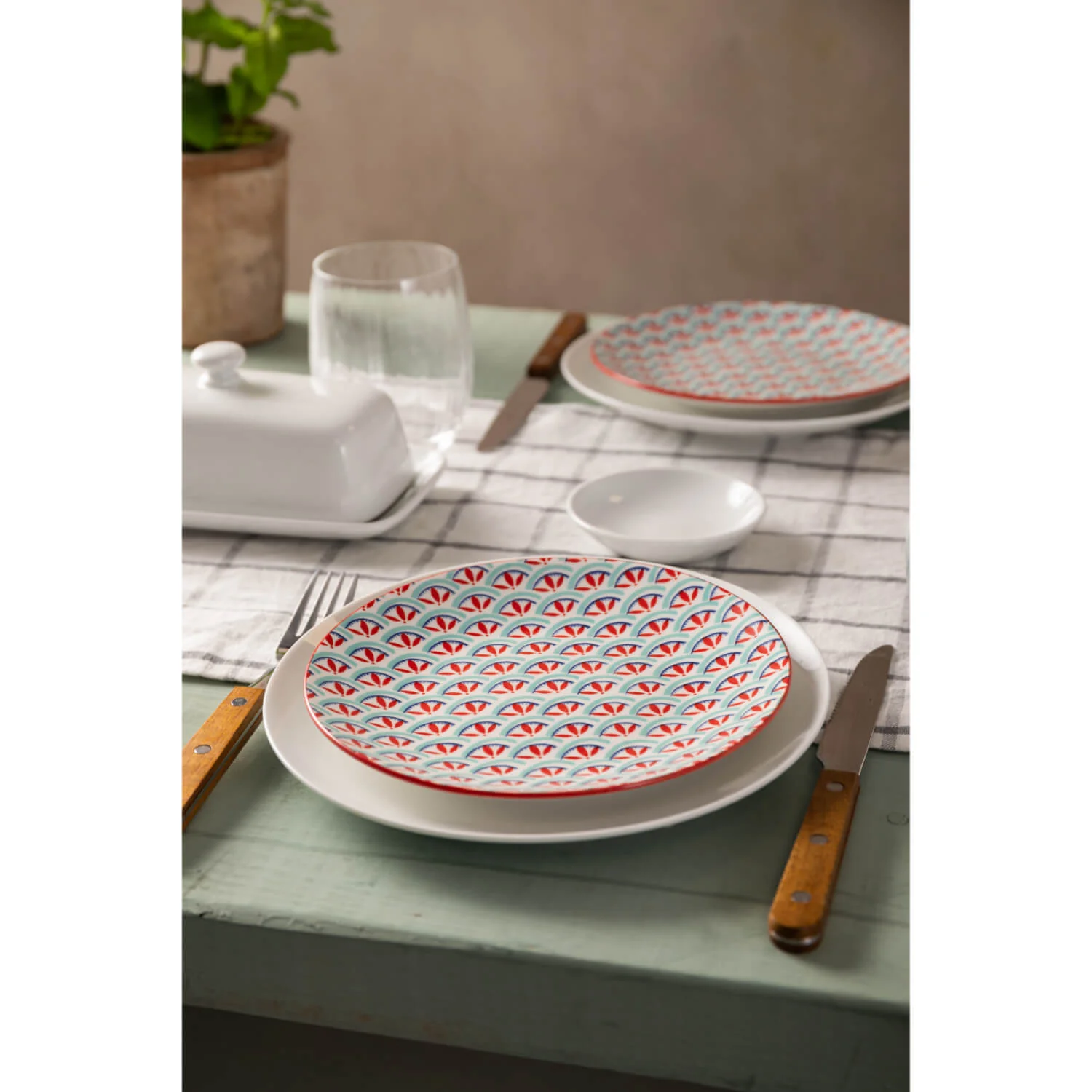 Mikasa 18cm Stoneware Small Plate - Blue/Green Geometric - Image 6