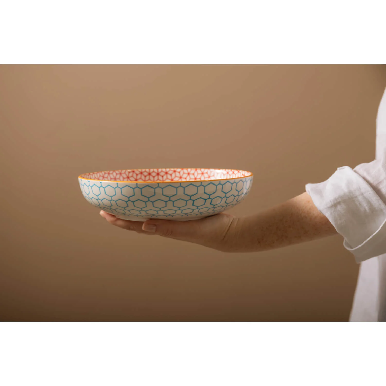 Mikasa 21cm Stoneware Pasta Bowl - Geometric Blue - Image 7