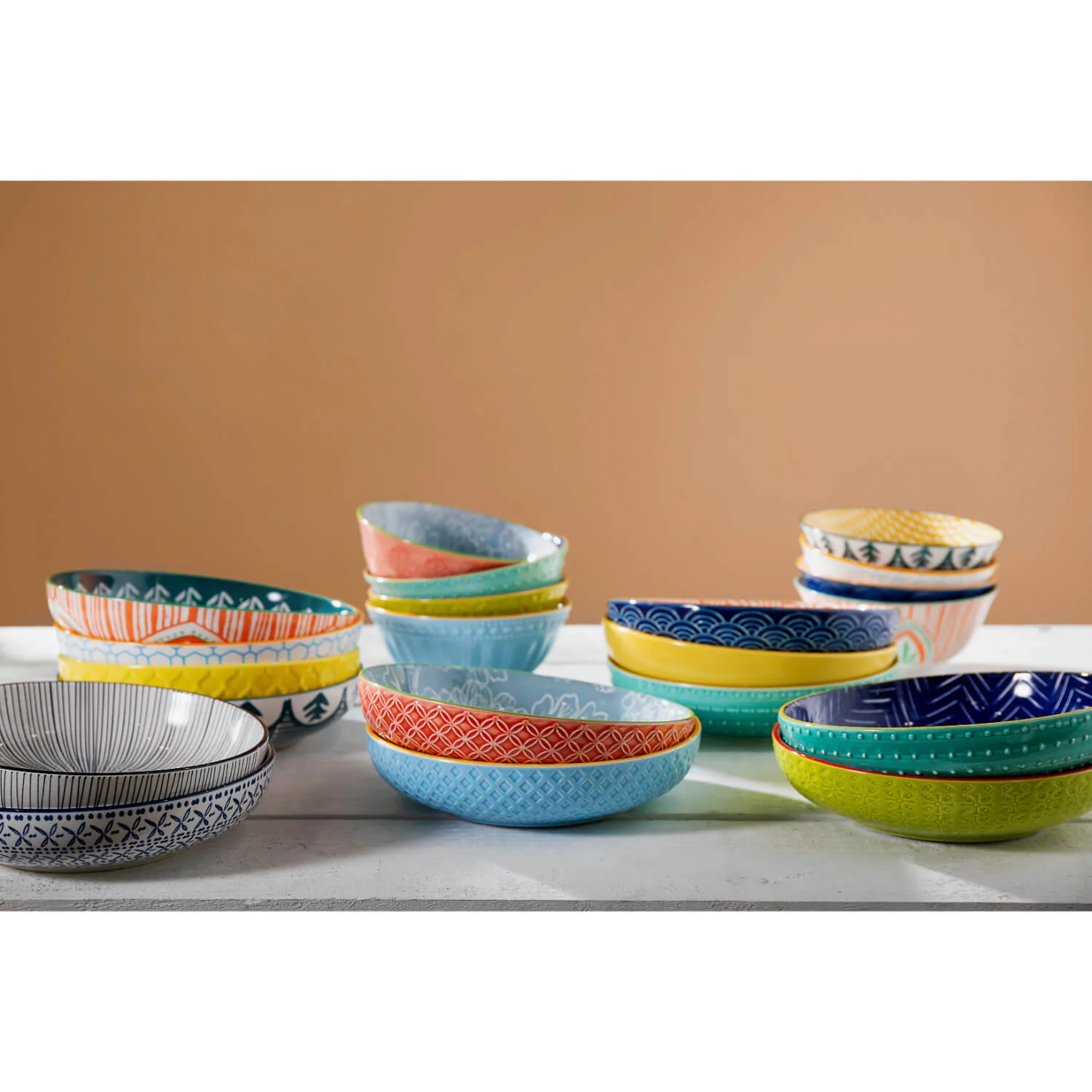 Mikasa 21cm Stoneware Pasta Bowl - Geometric Blue - Image 9