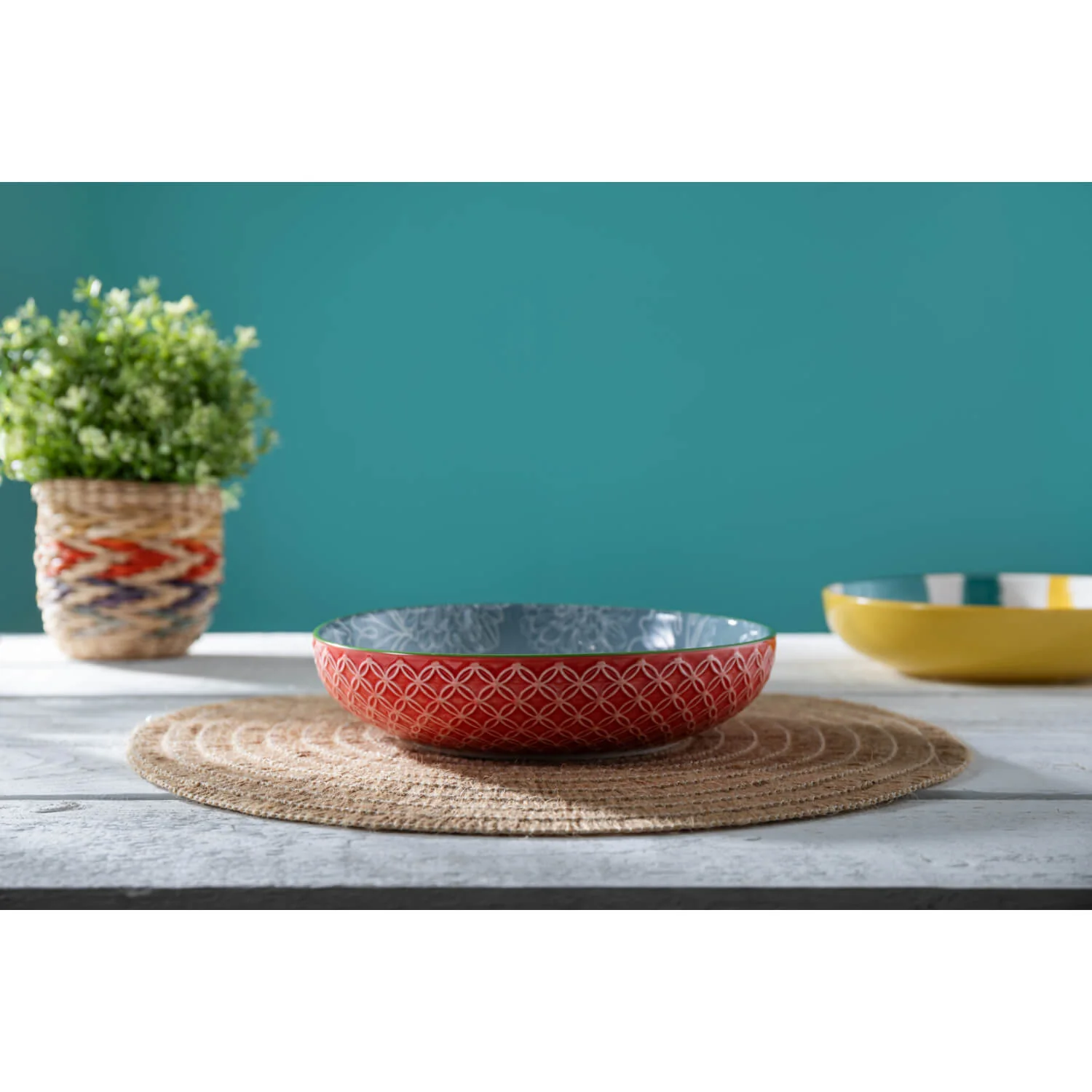 Mikasa 21cm Stoneware Pasta Bowl - Leaf & Geometric - Image 6