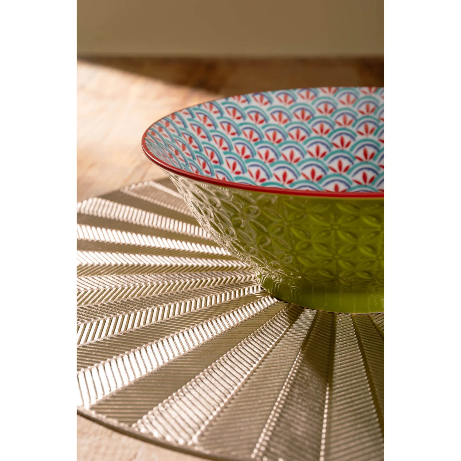 Mikasa 21cm Stoneware Ramen Bowl - Blue/Green Geometric - Image 7