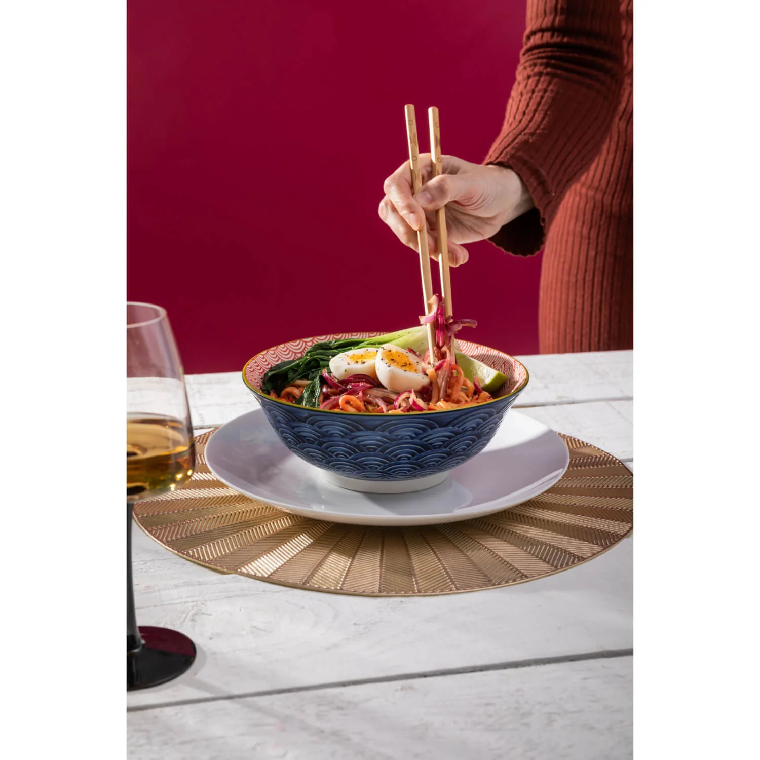 Mikasa 21cm Stoneware Ramen Bowl - Blue/Red Arc - Image 6