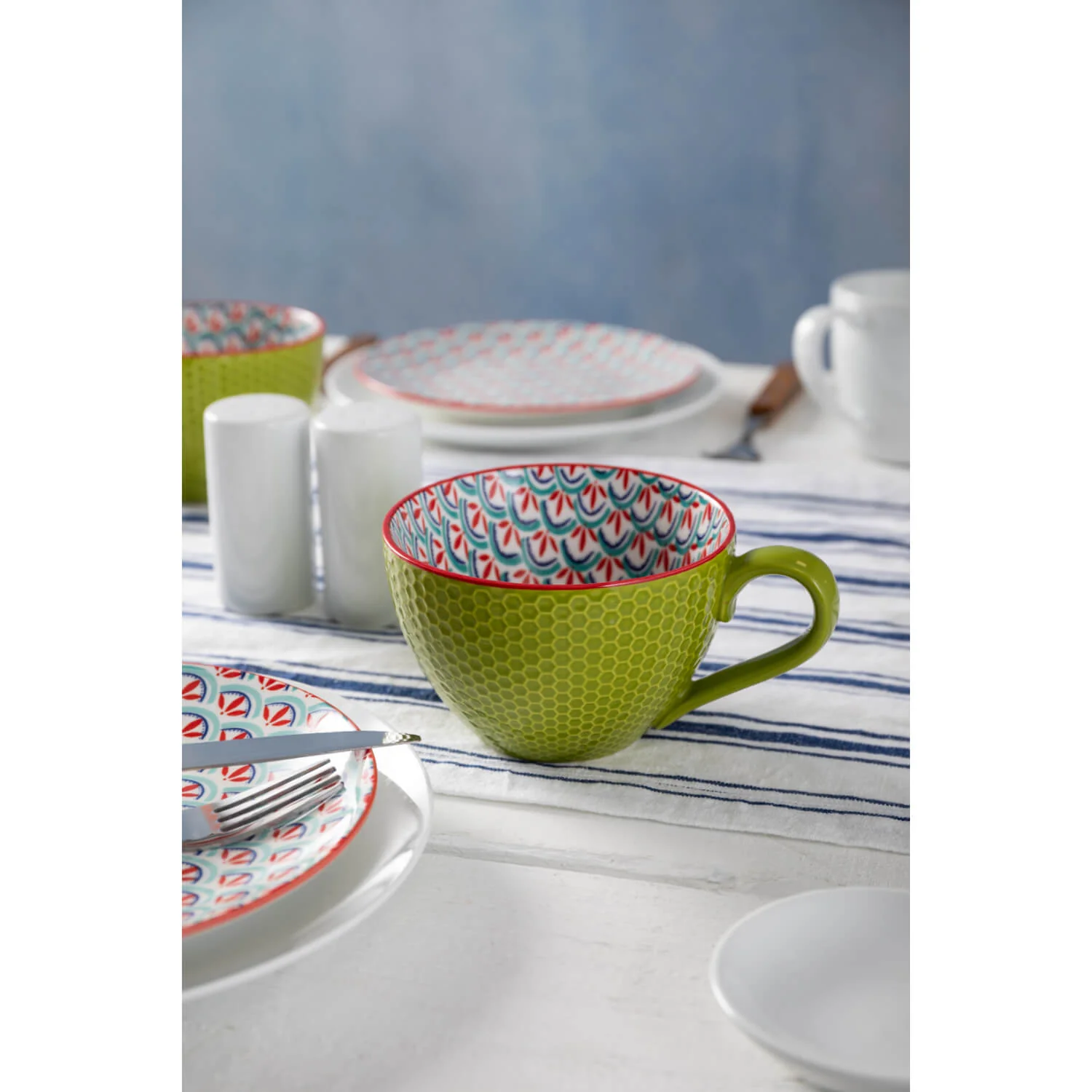 Mikasa Stoneware 330ml Mug - Blue/Green Geometric - Image 9