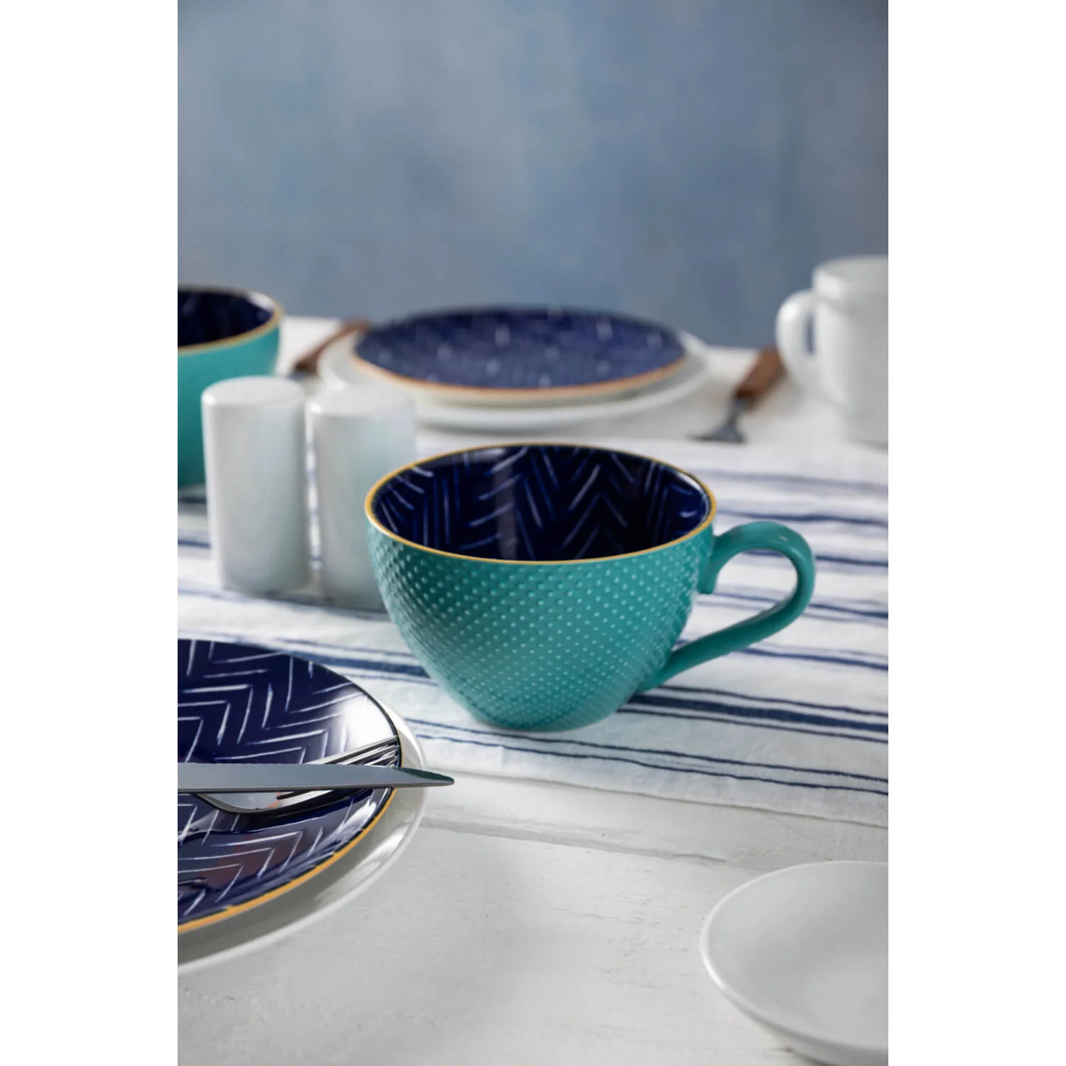 Mikasa Stoneware 330ml Mug - Indigo Chevron - Image 9