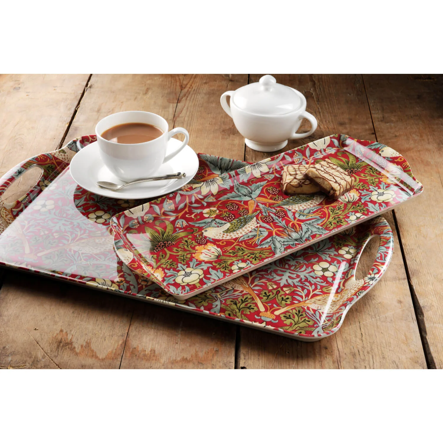Morris & Co Strawberry Thief Large Tray - Red - Image 2