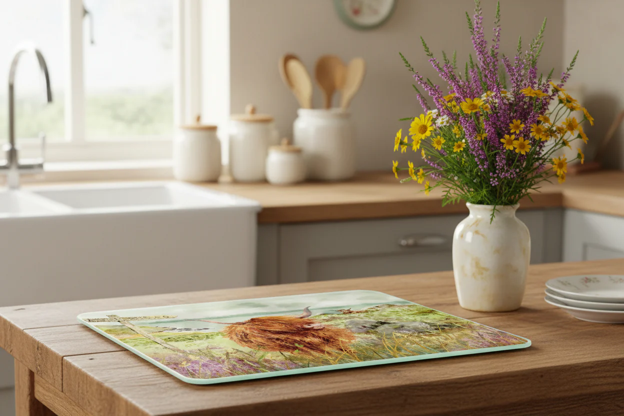 National Trust Large Glass Worktop Protector - Highland Cow - Image 2