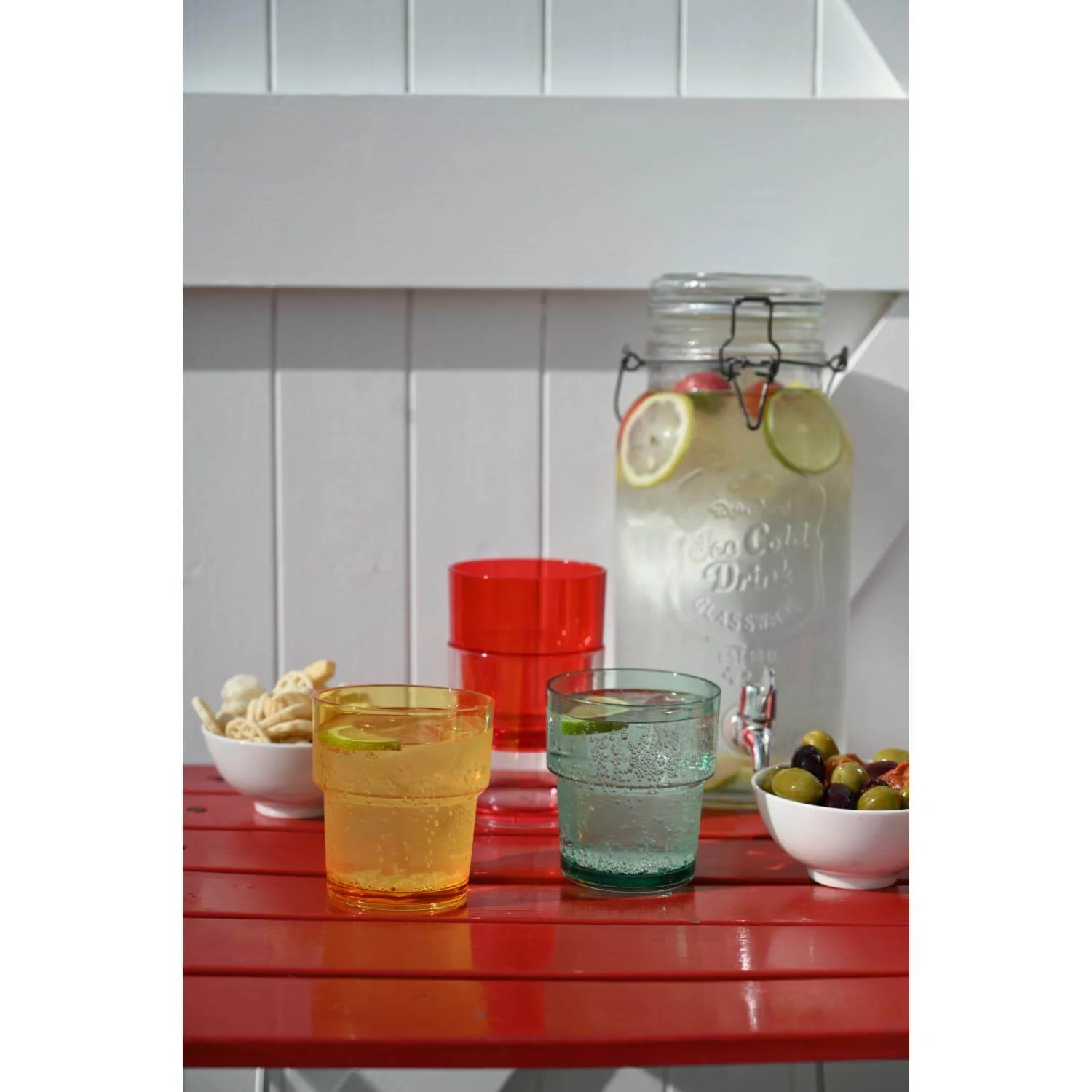 Navigate Strawberries & Cream Set of 4 Stacking Tumbler Glasses in Mixed Colours - Image 3