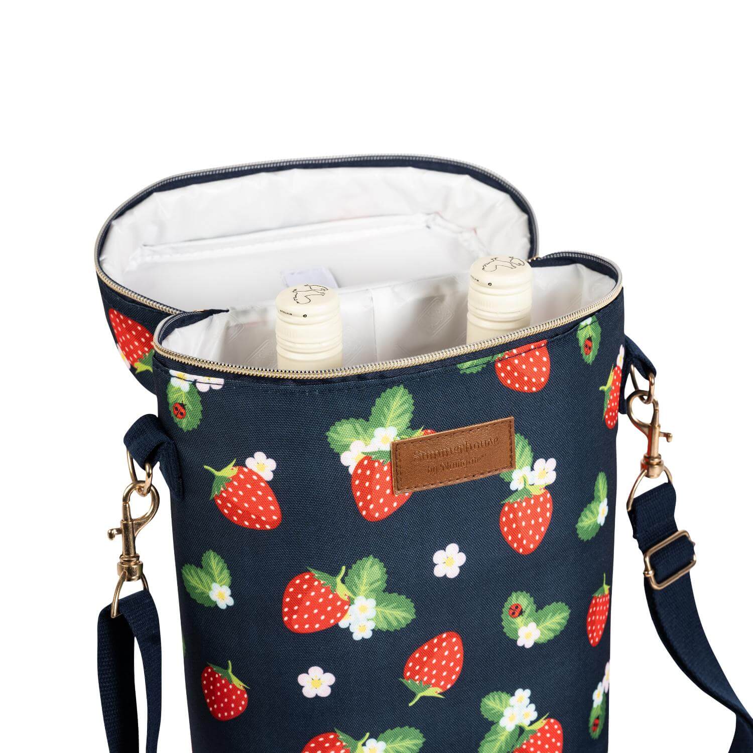 Navigate Strawberries & Cream Insulated 2 Bottle Cooler - Navy - Image 2
