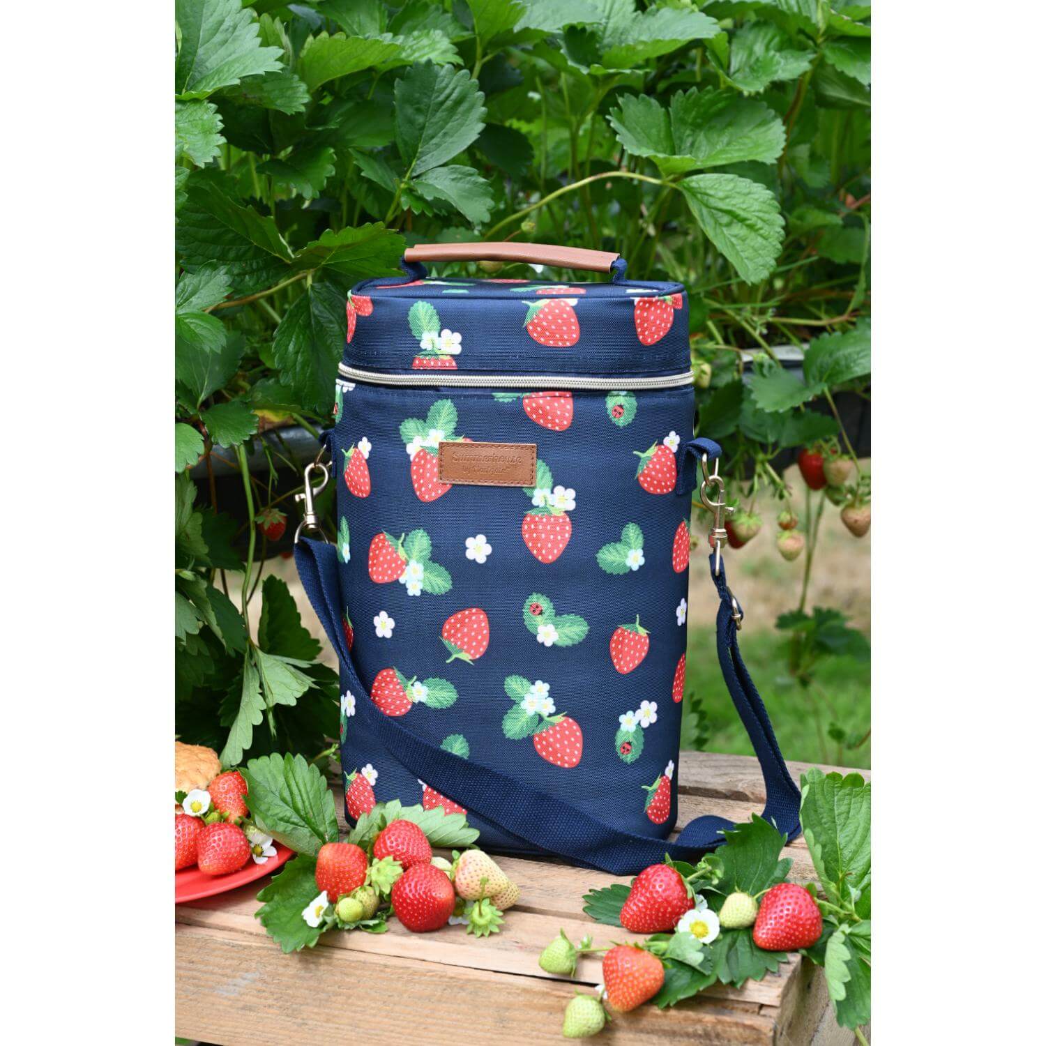 Navigate Strawberries & Cream Insulated 2 Bottle Cooler - Navy - Image 3