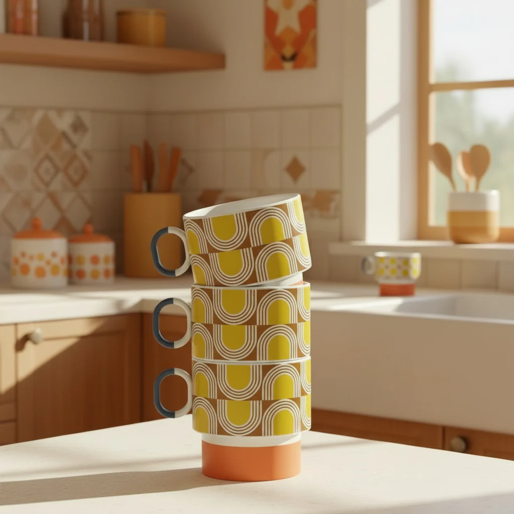 Orla Kiely 275ml Aura Stacking Mug - Orange - Image 4