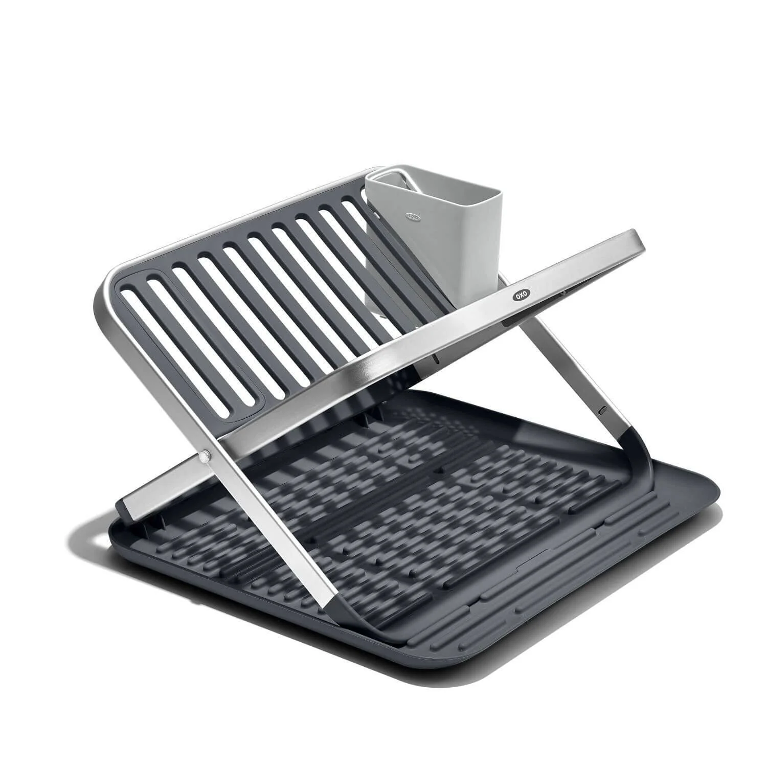 OXO Good Grips Aluminium Fold Flat Dish Rack - Grey
