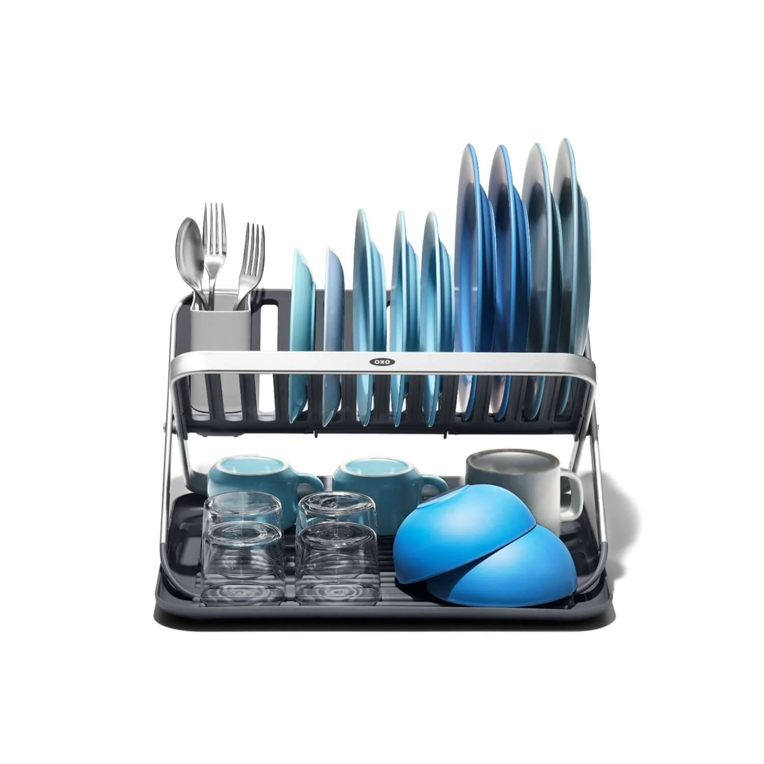 OXO Good Grips Aluminium Fold Flat Dish Rack - Grey - Image 10