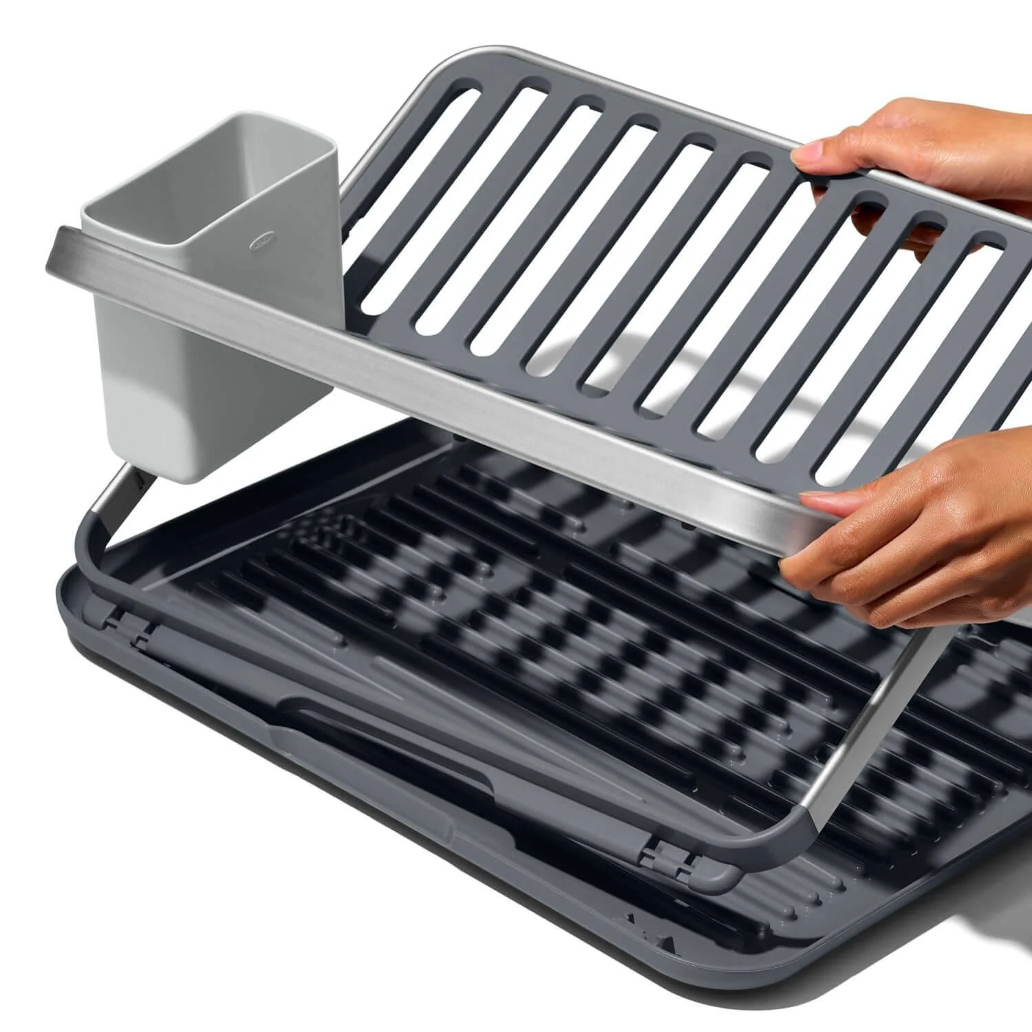 OXO Good Grips Aluminium Fold Flat Dish Rack - Grey - Image 3