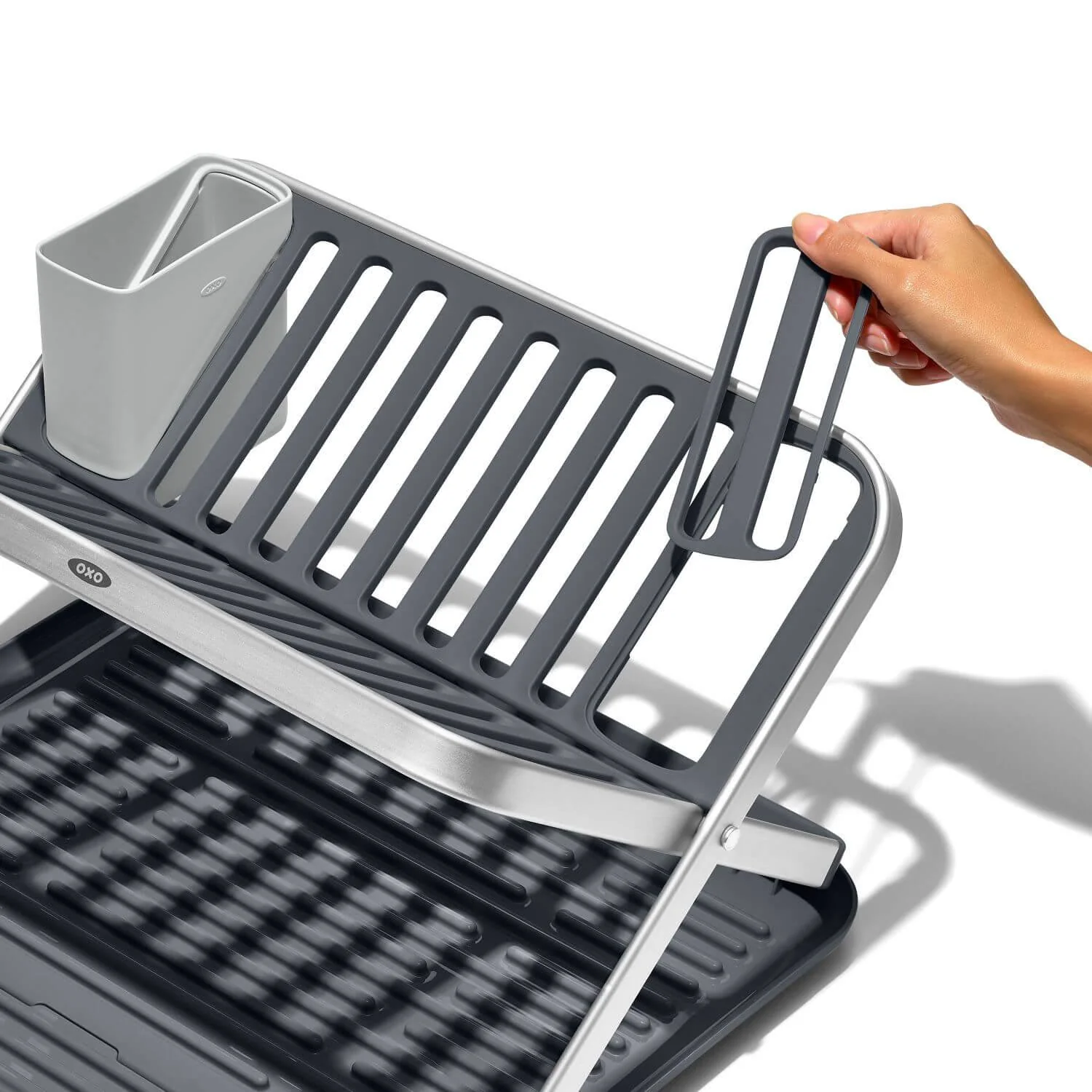 OXO Good Grips Aluminium Fold Flat Dish Rack - Grey - Image 4
