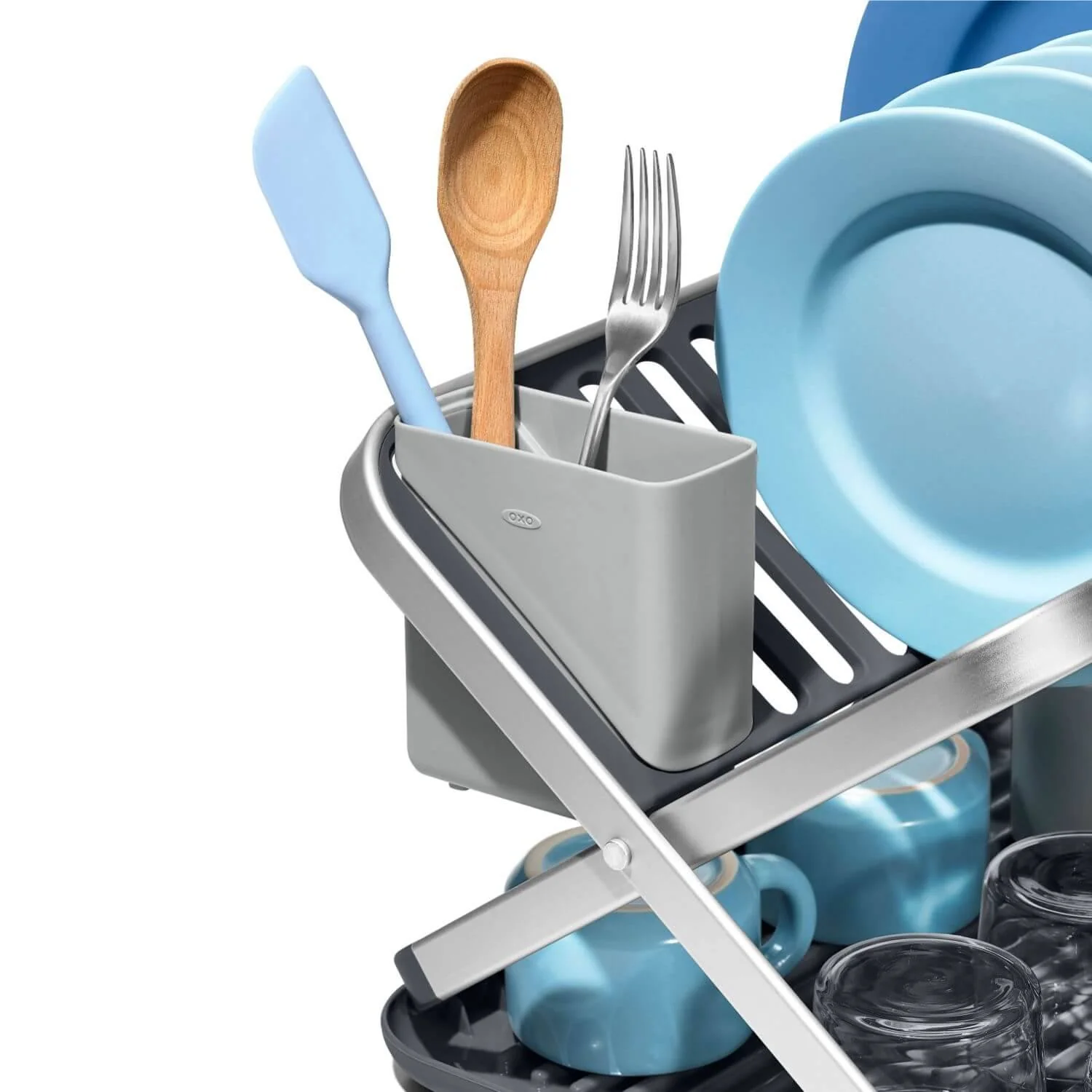 OXO Good Grips Aluminium Fold Flat Dish Rack - Grey - Image 5