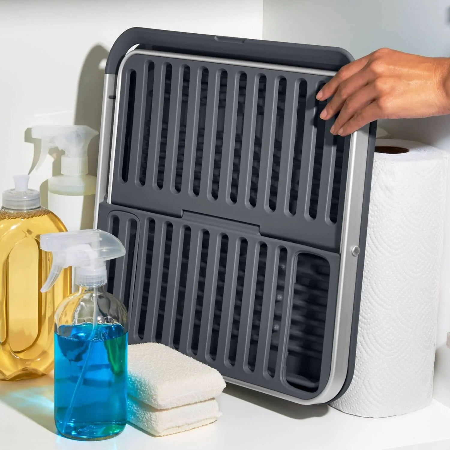 OXO Good Grips Aluminium Fold Flat Dish Rack - Grey - Image 7