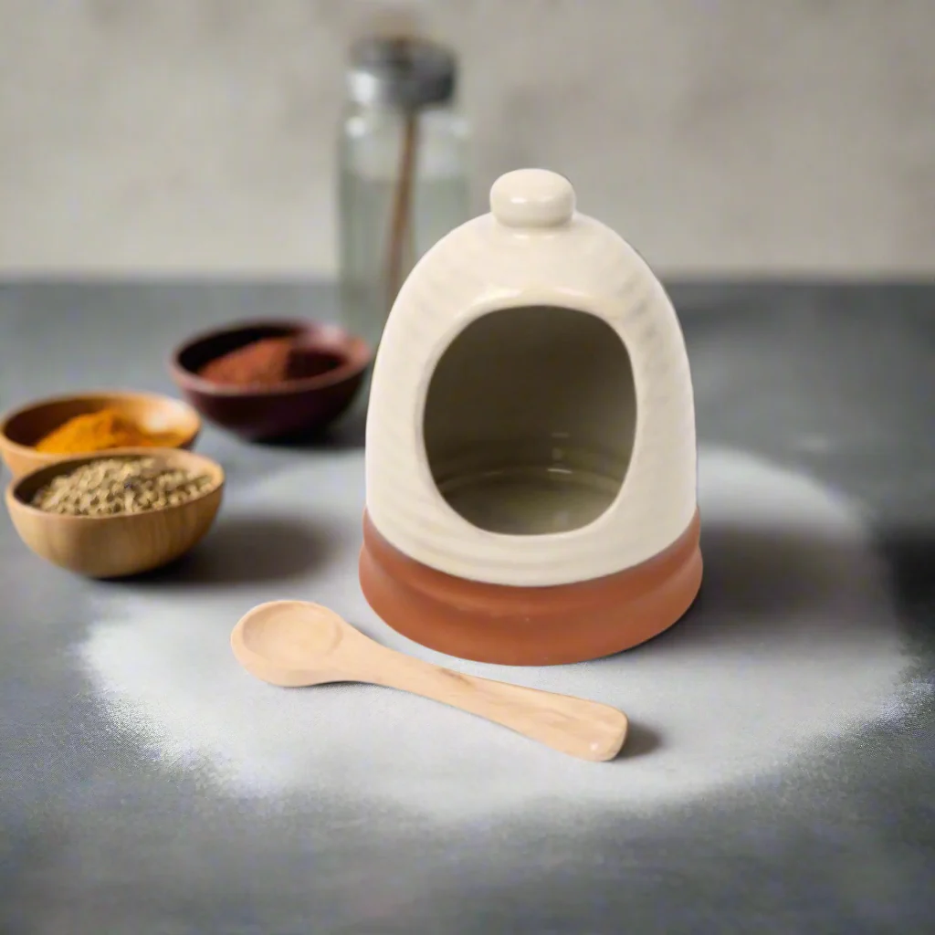 Porto Terracotta Ribbed Salt Pig - Stone - Image 2