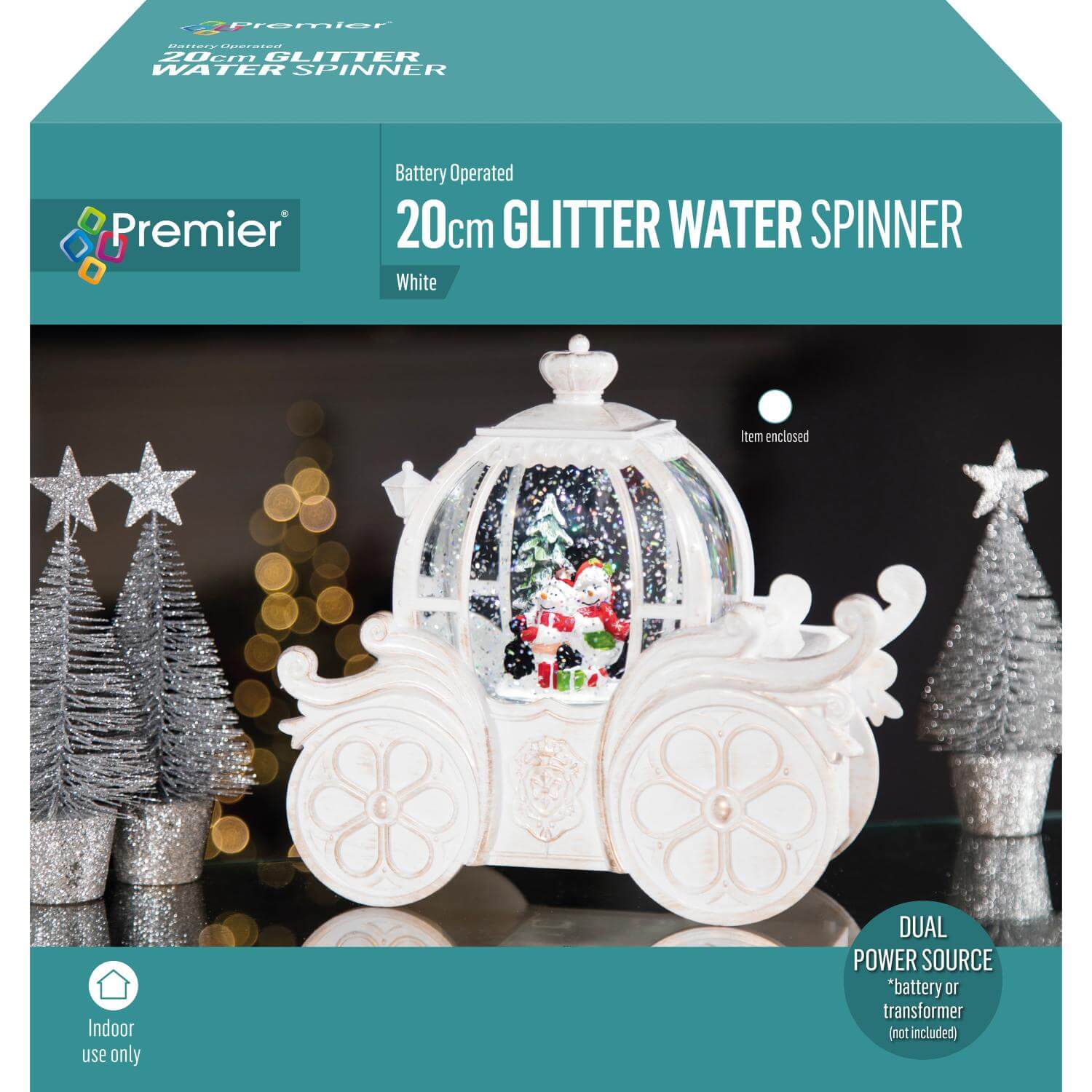 Premier Christmas 20cm Carriage Glitter Water Spinner - Assorted - Image 4