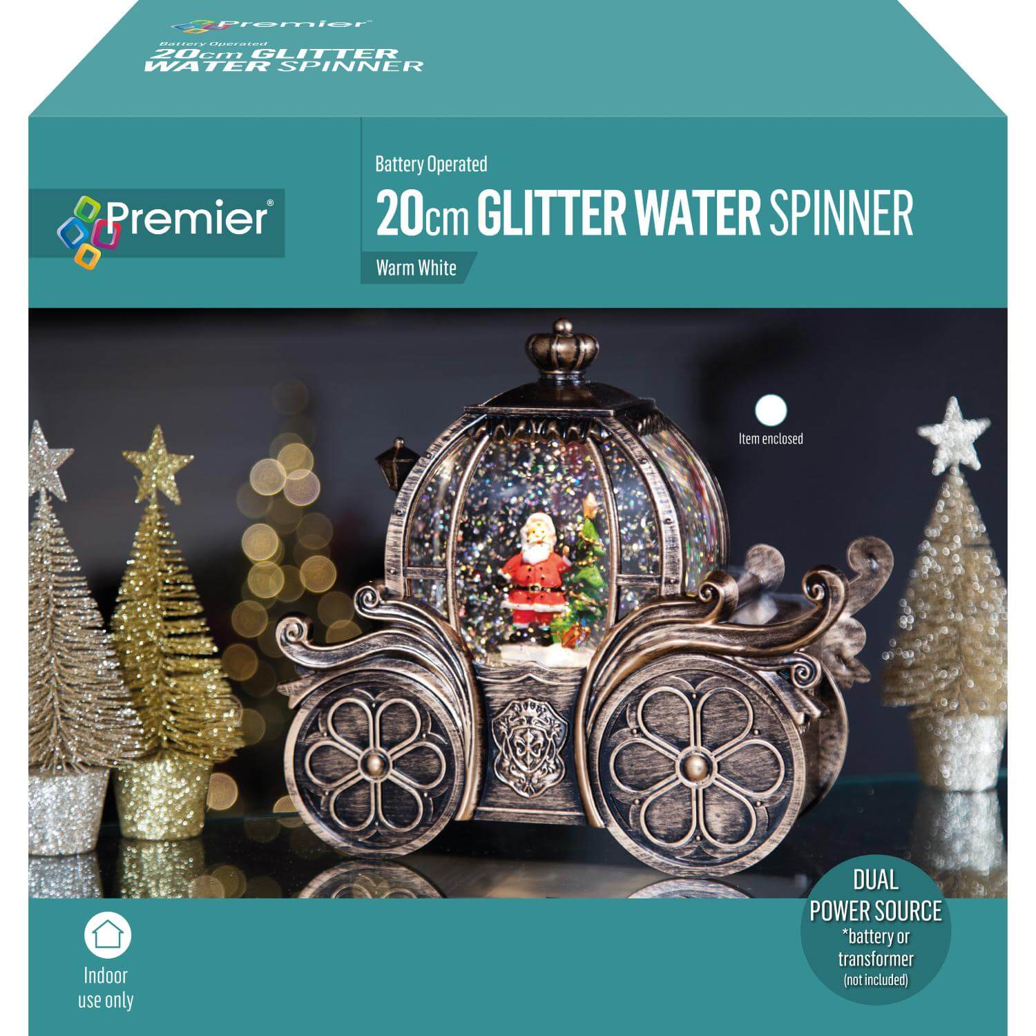 Premier Christmas 20cm Carriage Glitter Water Spinner - Assorted - Image 5