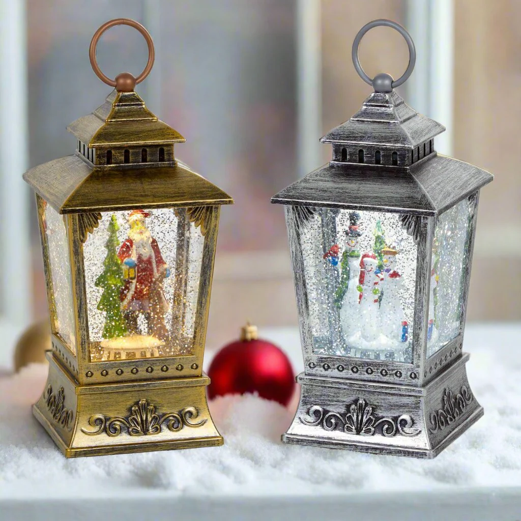Premier Christmas 24cm Glitter Water Spinner - Antique Trapezoid Lantern - Assorted - Image 3
