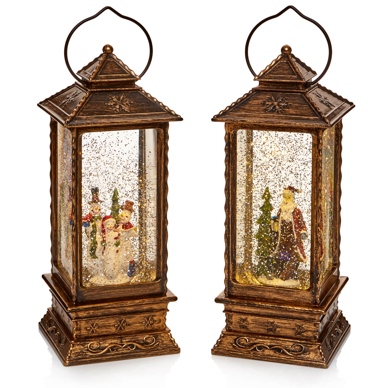 Premier Christmas 27cm Warm White Glitter Water Spinner - Antique Lantern - Assorted