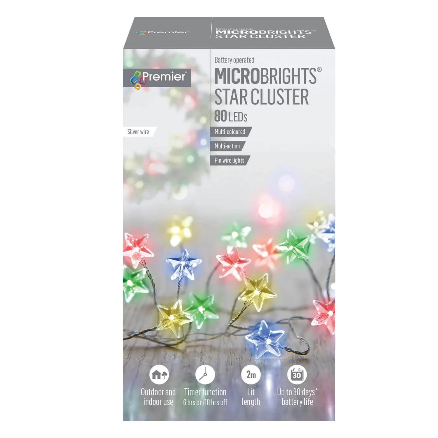 Premier Christmas Micro Brights 2 Metre 80 LED Star Cluster Lights - Multi Coloured