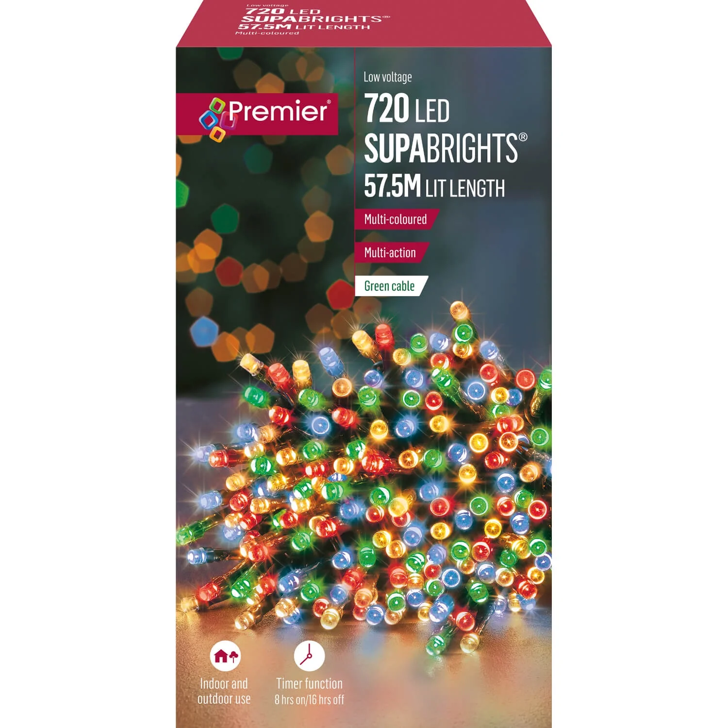 Premier Christmas Supa Brights 57.5 Metre 720 LED Lights - Multicoloured